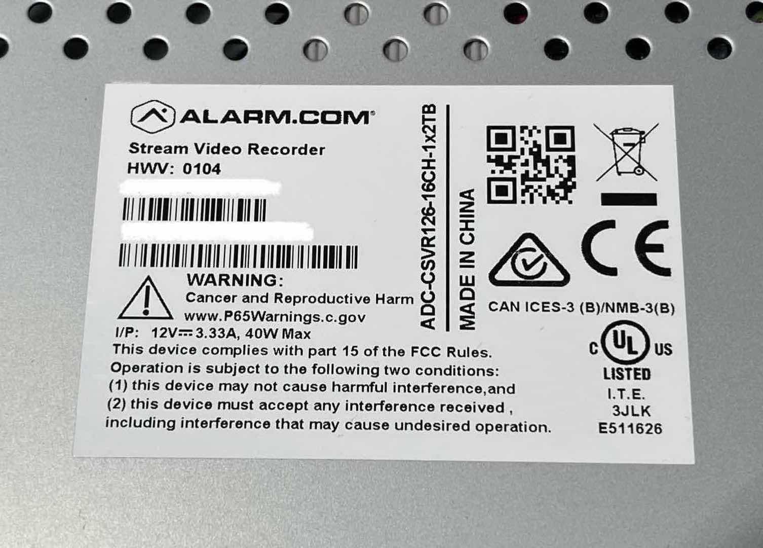 Photo 5 of ALARM.COM 16 CHANNEL STREAM VIDEO RECORDER MODEL ADC-CSVR126-16CH-1x2TB