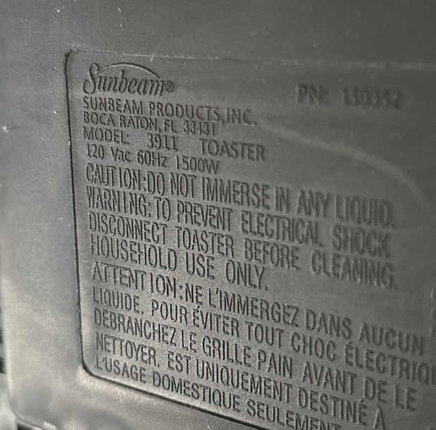 Photo 1 of SUNBEAM WIDE SLOT 4-SLICE TOASTER, BLACK (MODEL 3911)