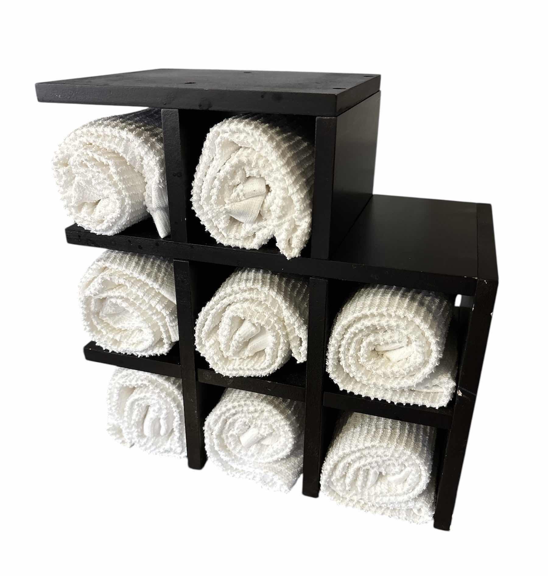 Photo 1 of KAMENSTEIN 8-SLOT TOWEL ORGANIZER W 8 NEW WHITE HAND TOWELS