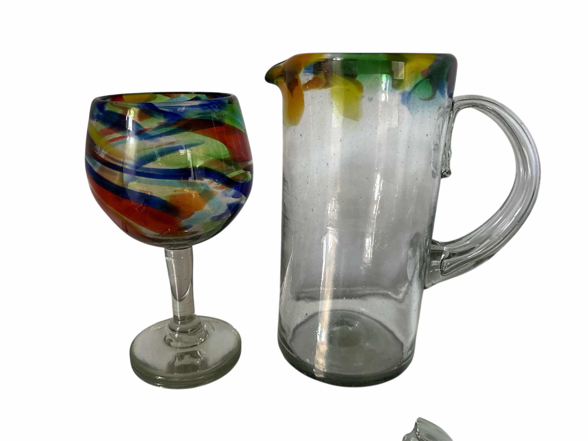 Photo 1 of ORION CONFETTI RIM 56 OZ PITCHER (8.75”) & SOLID CONFETTI LARGE 16 OZ WINE GOBLET (7.75”)