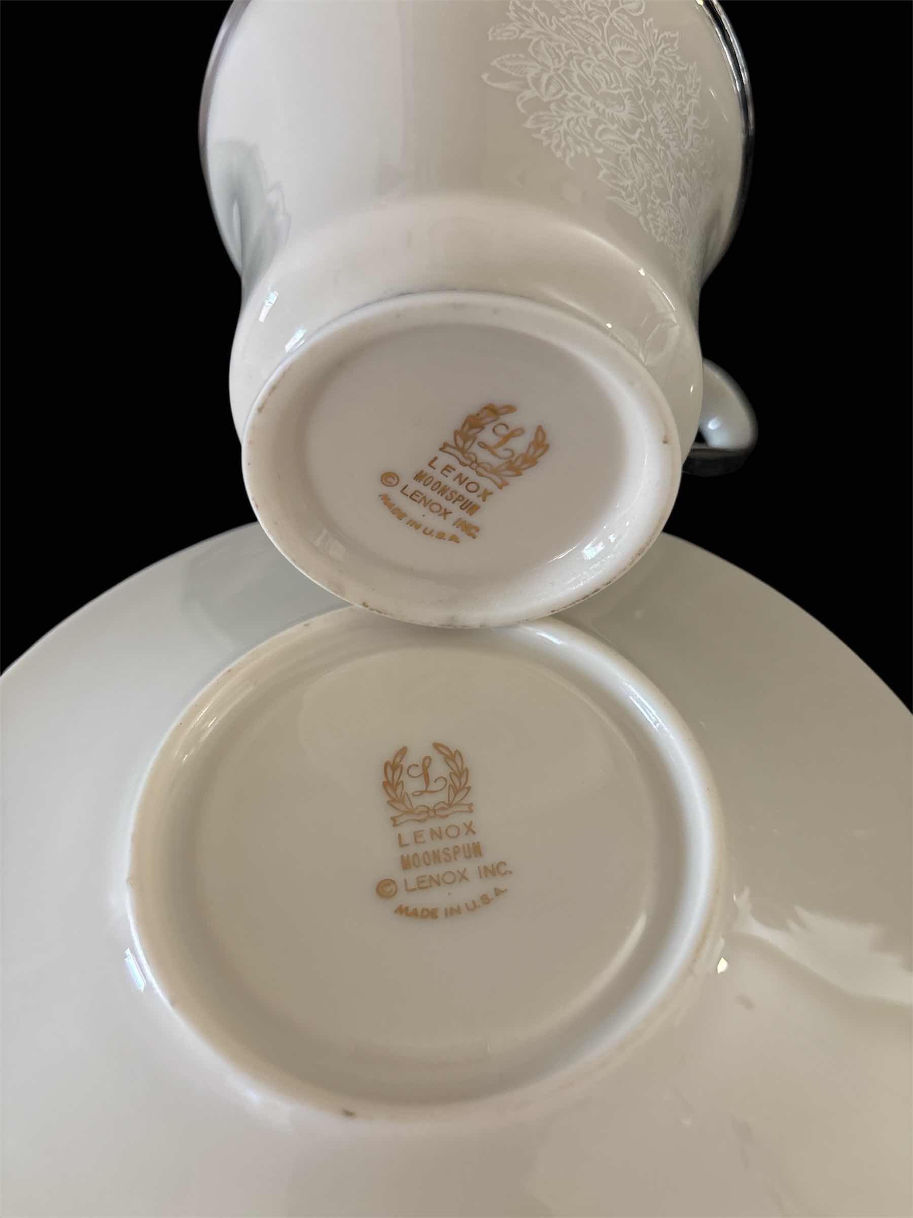 Photo 1 of MOONSPUN BY LENOX FOOTED 3” CUP & SAUCER SET (2 SETS)