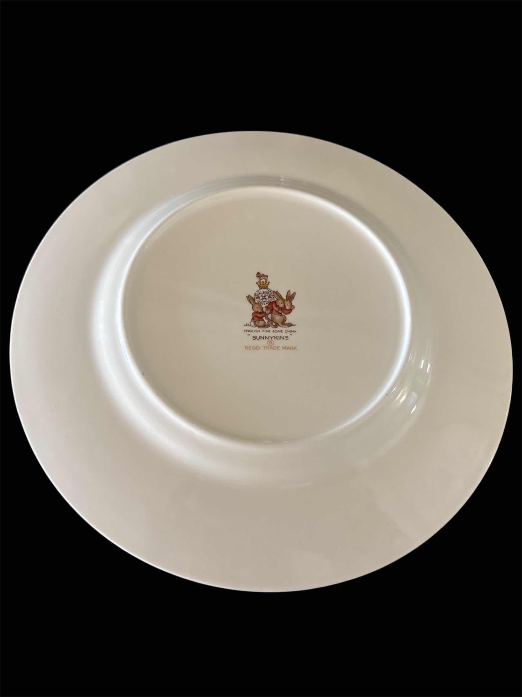 Photo 1 of BUNNYKINS (ALBION SHAPE) BY ROYAL DOULTON (ENGLAND) BONE CHINA 8” SALAD PLATE, SEESAW DESIGN & 6.5” FRUIT/DESSERT BOWL, TOPPLING CART DESIGN