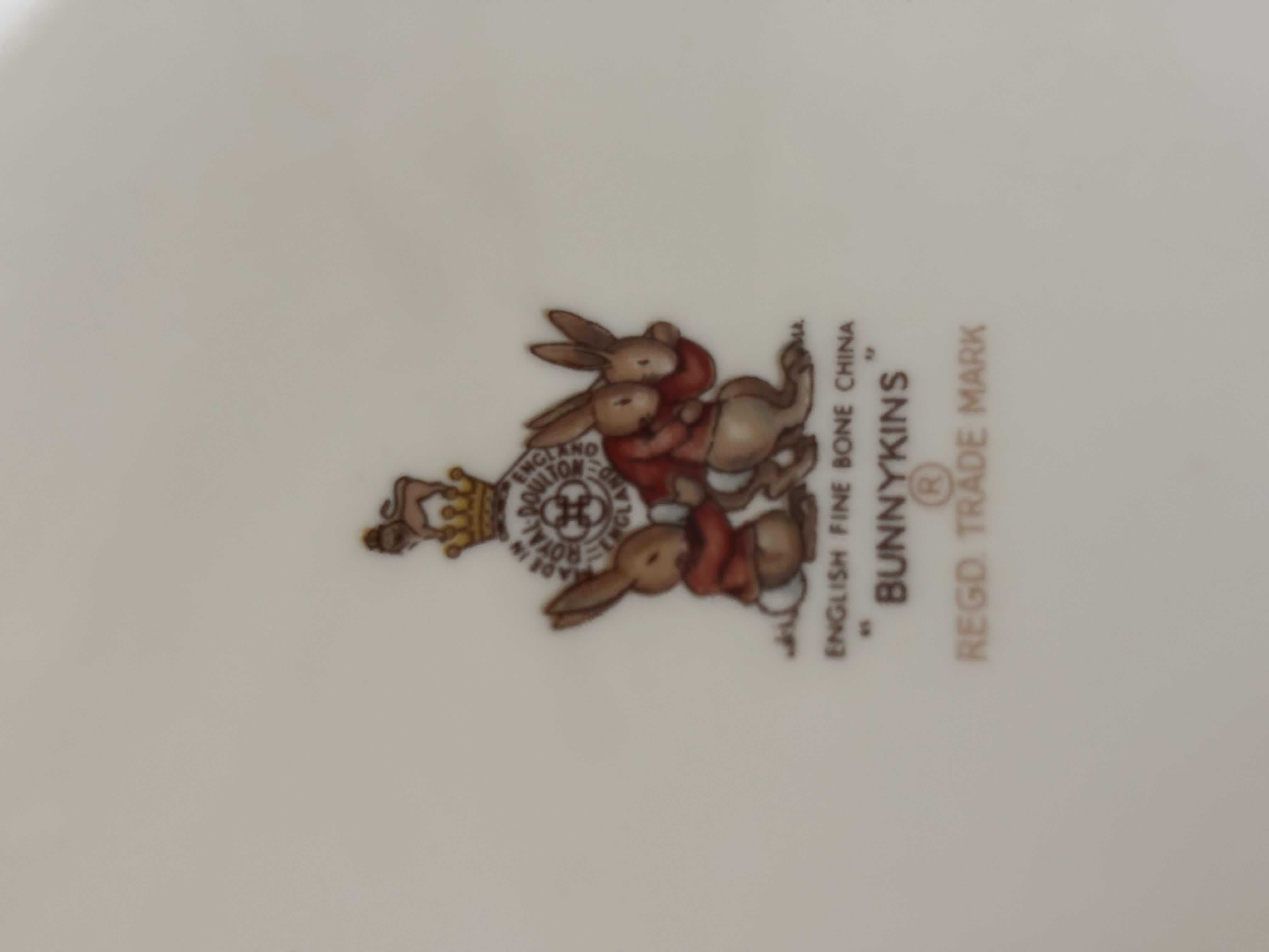 Photo 1 of BUNNYKINS (ALBION SHAPE) BY ROYAL DOULTON (ENGLAND) BONE CHINA 8” SALAD PLATE, SEESAW DESIGN & 6.5” FRUIT/DESSERT BOWL, TOPPLING CART DESIGN