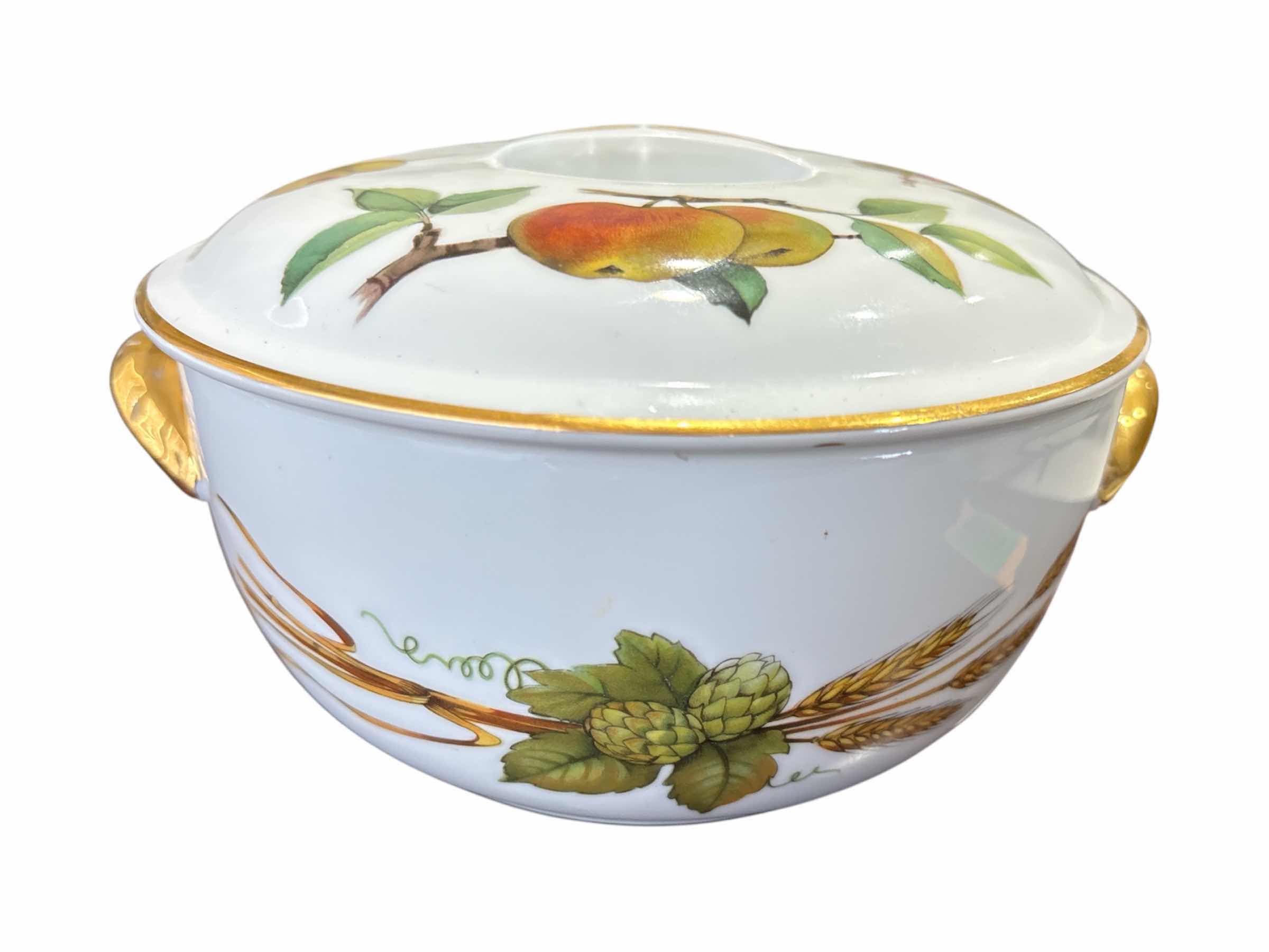 Photo 1 of ROYAL WORCESTER EVESHAM GOLD PORCELAIN 7” ROUND ENTREE DISH W HANDLES & FLAT LID