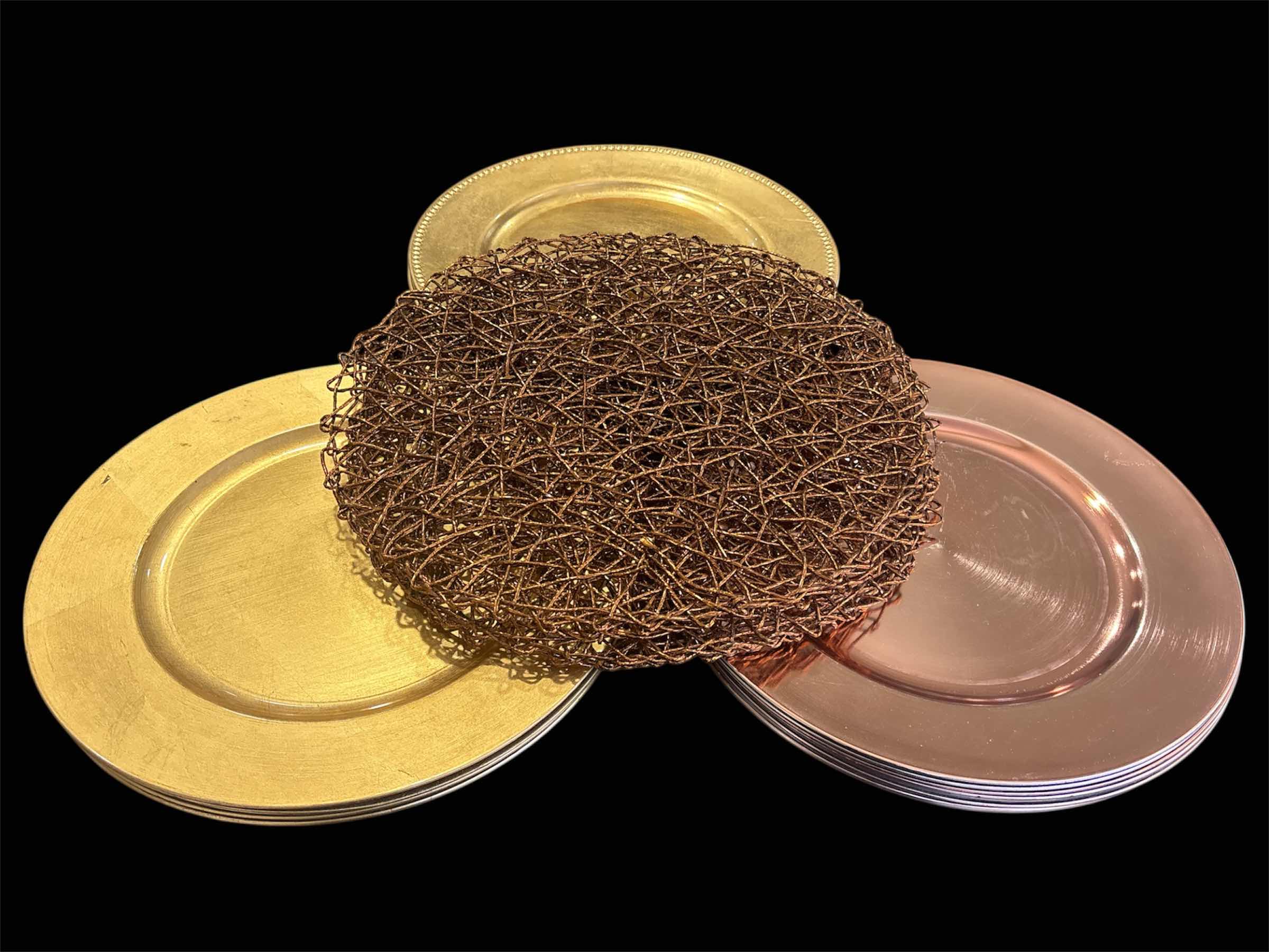 Photo 1 of GOLD/ ROSE GOLD 13” CHARGER PLATES & 15” PLACE MATS, 21 PCS