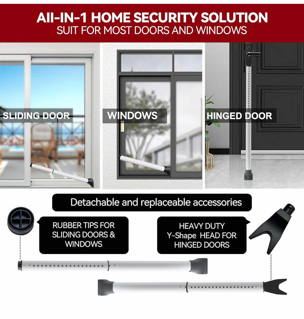 Photo 1 of NEW ACE MINING UPGRADED DOOR SECURITY BAR & SLIDING PATIO BAR, HEAVY DUTY STOPPER ADJUSTABLE JAMMER FOR HOME/TRAVEL (2-PACK, WHITE)