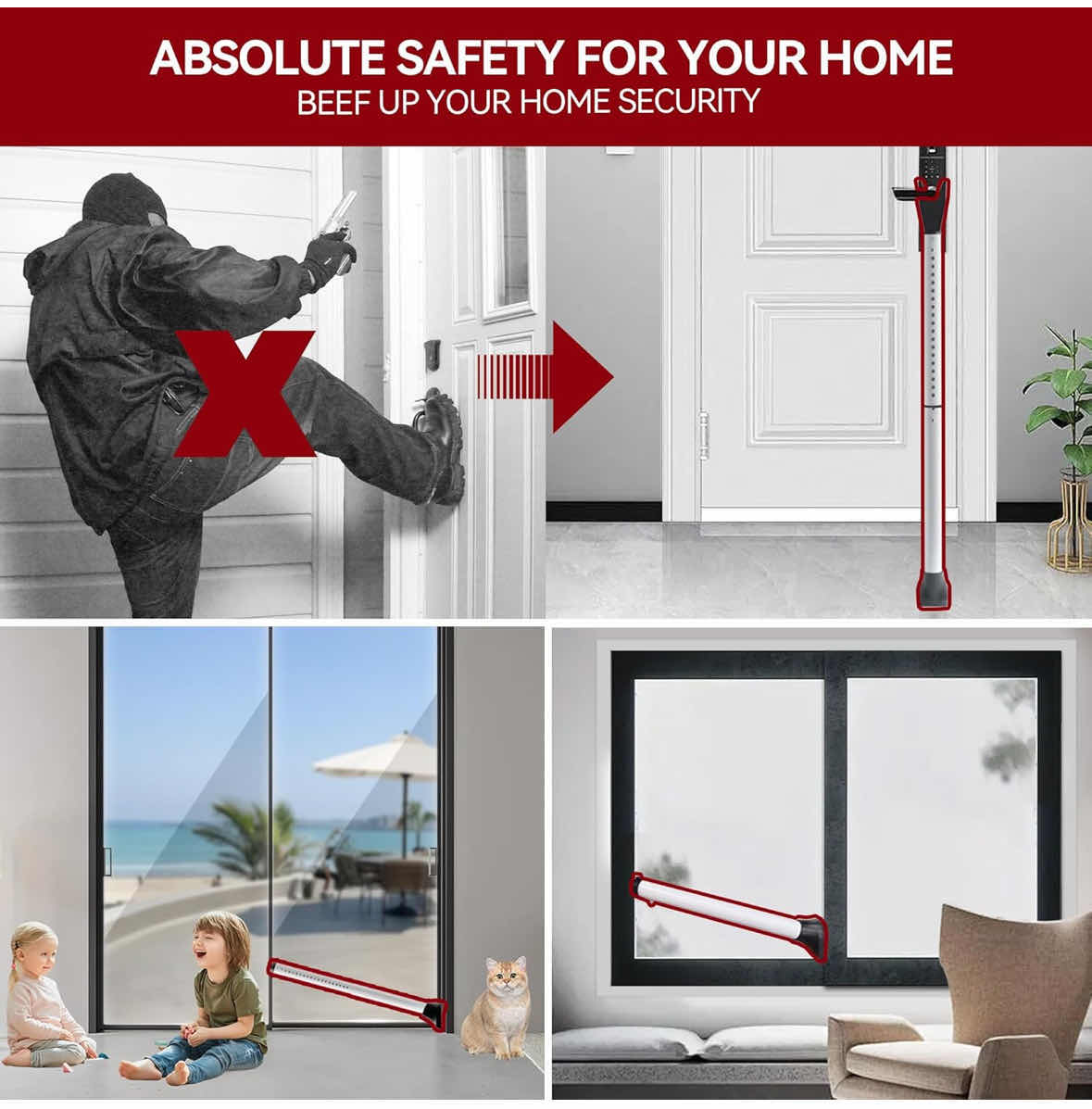 Photo 1 of NEW ACE MINING UPGRADED DOOR SECURITY BAR & SLIDING PATIO BAR, HEAVY DUTY STOPPER ADJUSTABLE JAMMER FOR HOME/TRAVEL (2-PACK, WHITE)