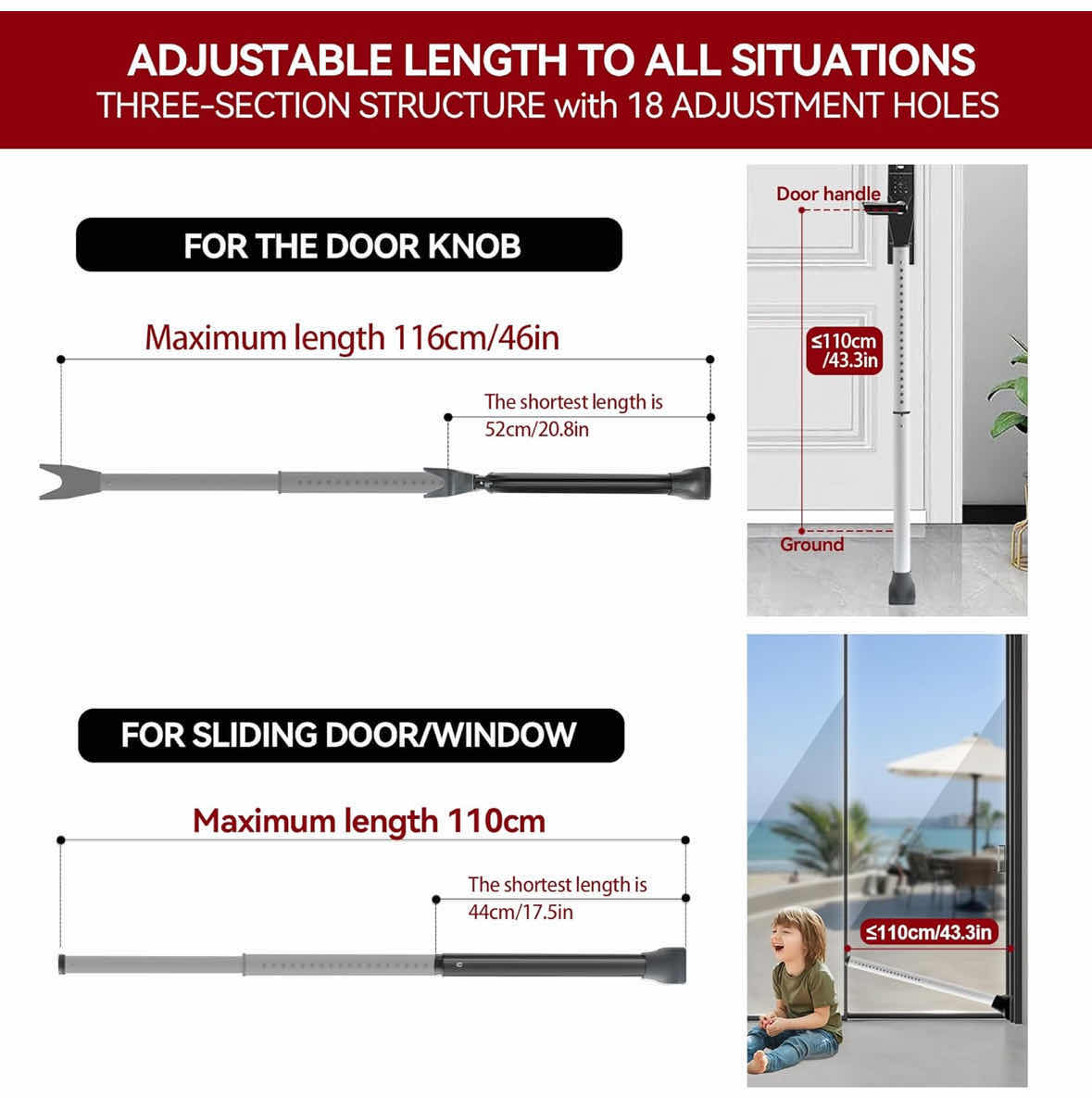 Photo 1 of NEW ACE MINING UPGRADED DOOR SECURITY BAR & SLIDING PATIO BAR, HEAVY DUTY STOPPER ADJUSTABLE JAMMER FOR HOME/TRAVEL (2-PACK, WHITE)