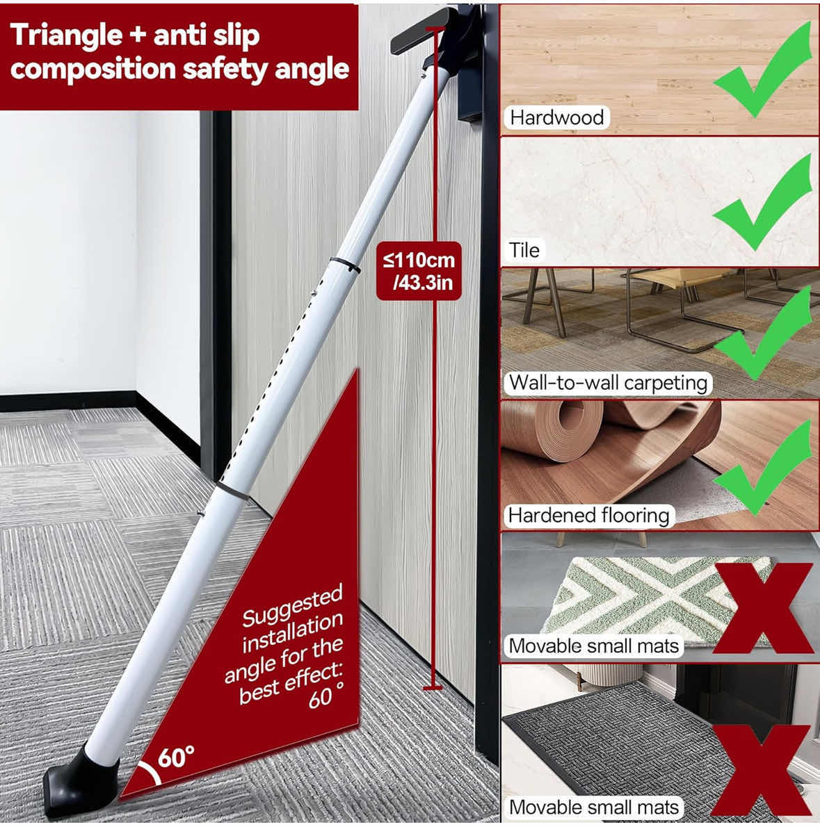 Photo 1 of NEW ACE MINING UPGRADED DOOR SECURITY BAR & SLIDING PATIO BAR, HEAVY DUTY STOPPER ADJUSTABLE JAMMER FOR HOME/TRAVEL (2-PACK, WHITE)