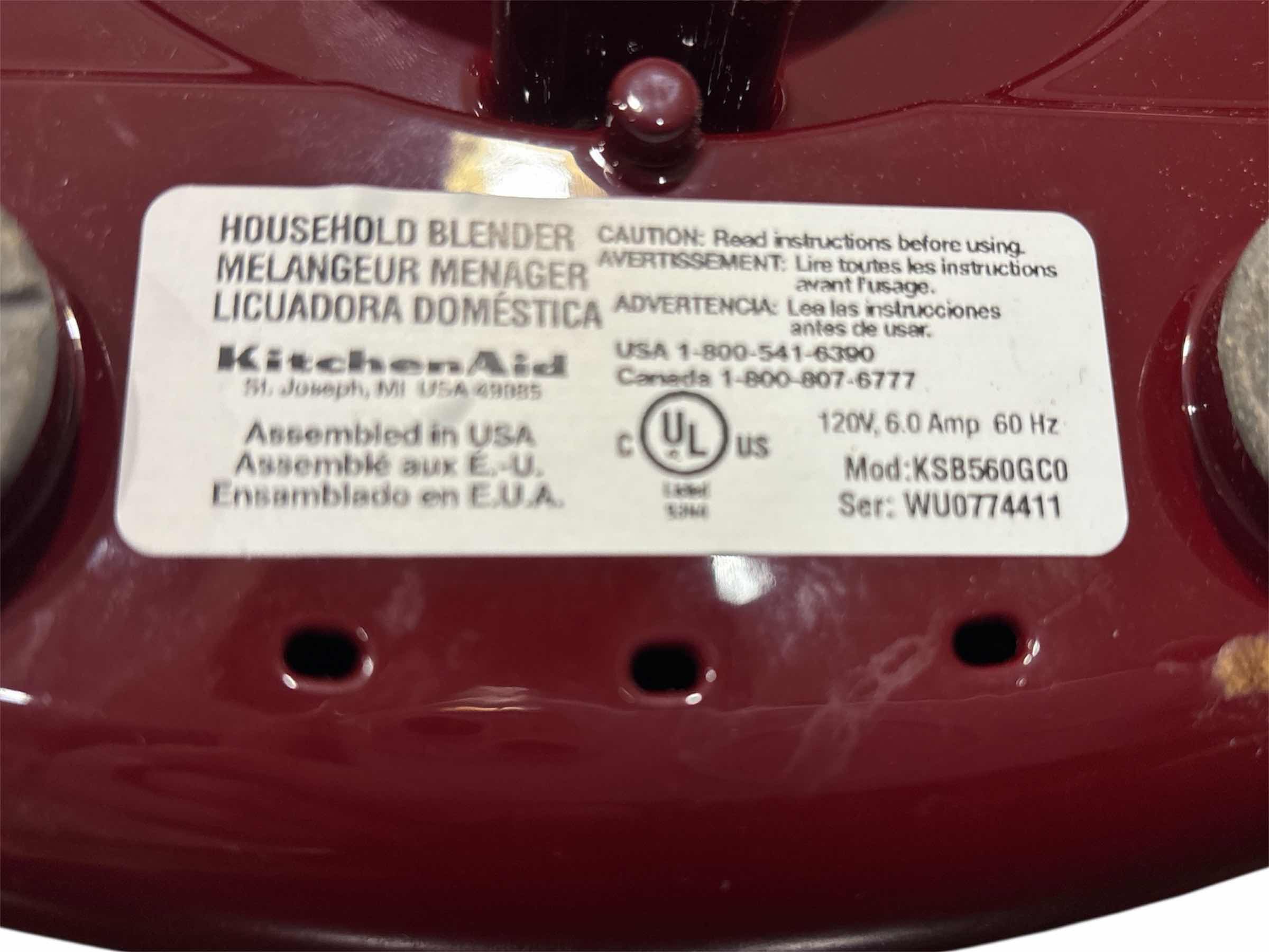 Photo 1 of KITCHEN AID 7 CUP HOUSEHOLD 5-SPEED BLENDER, EMPIRE RED (MODEL KSB560GC0)