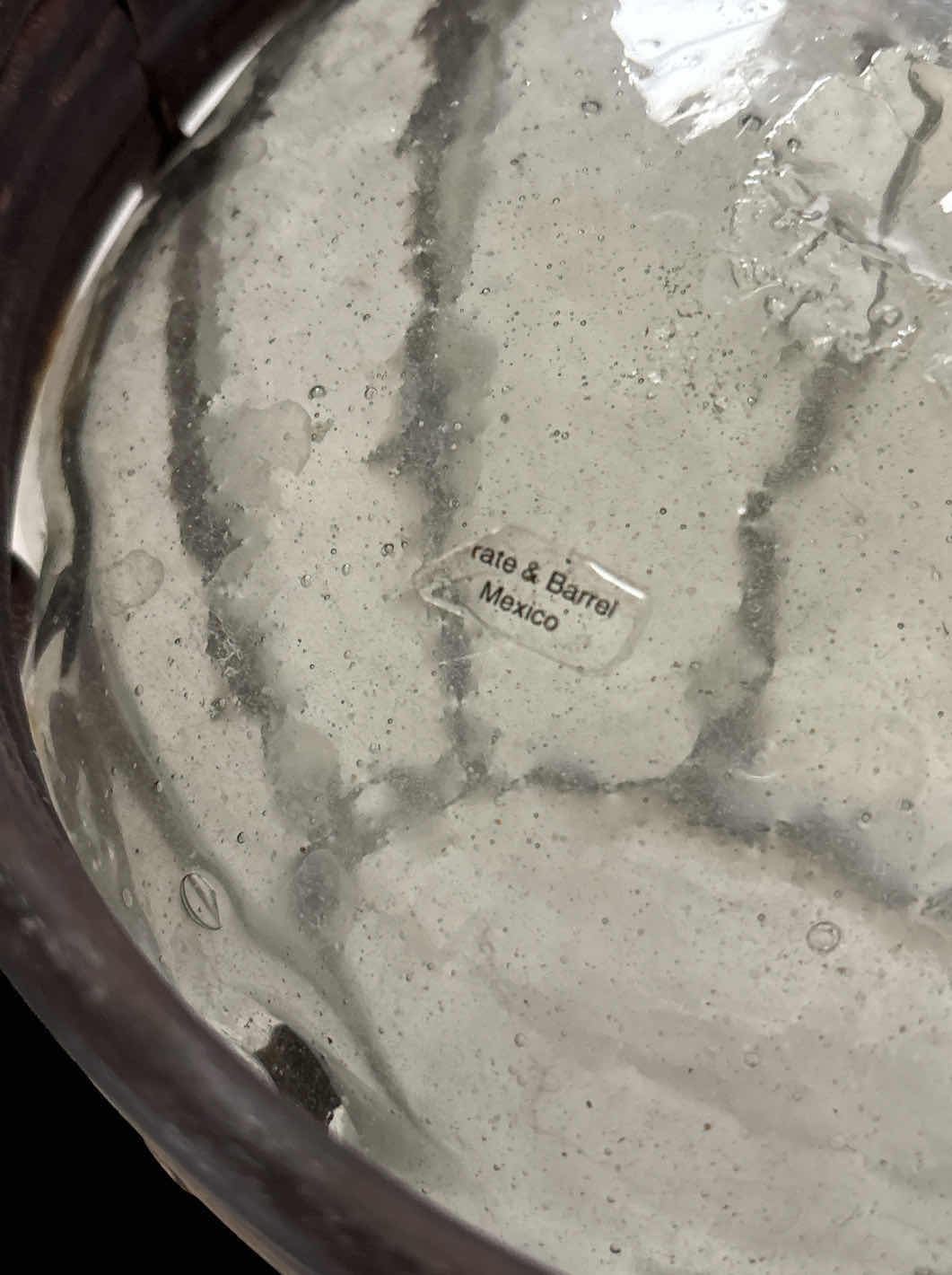 Photo 1 of CRATE & BARREL BURNISHED BRONZE HAND BLOWN CAGED GLASS VASE/CANDLE HOLDER 7.25” X H12.25”