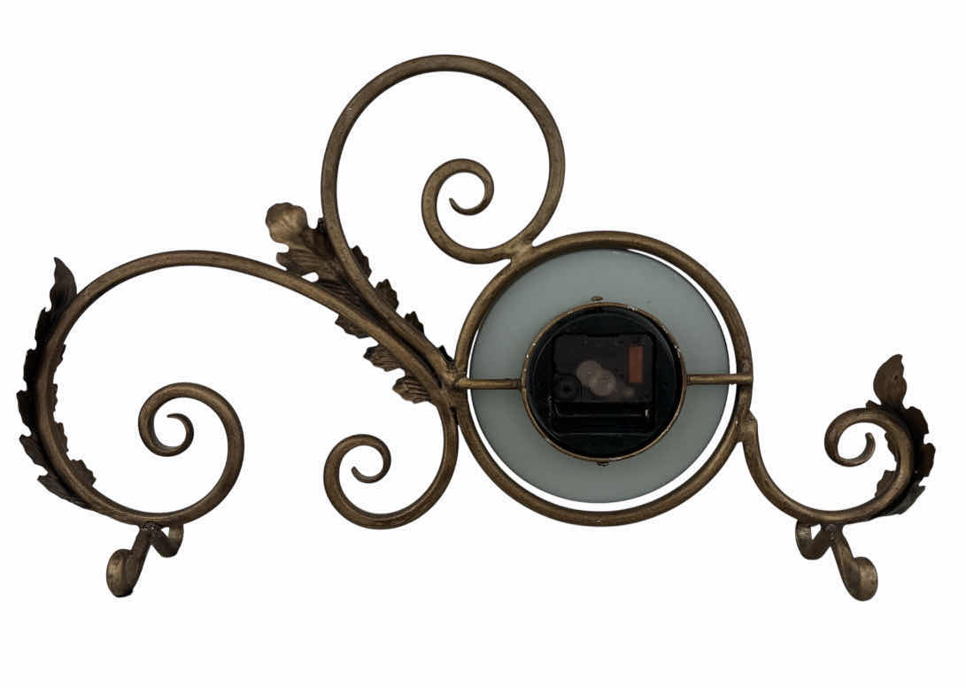 Photo 1 of METAL MANTLE CLOCK W SCROLL & LEAF DESIGN W BRUSHED BRONZE FINISH 3.5” X 20” H11.5”