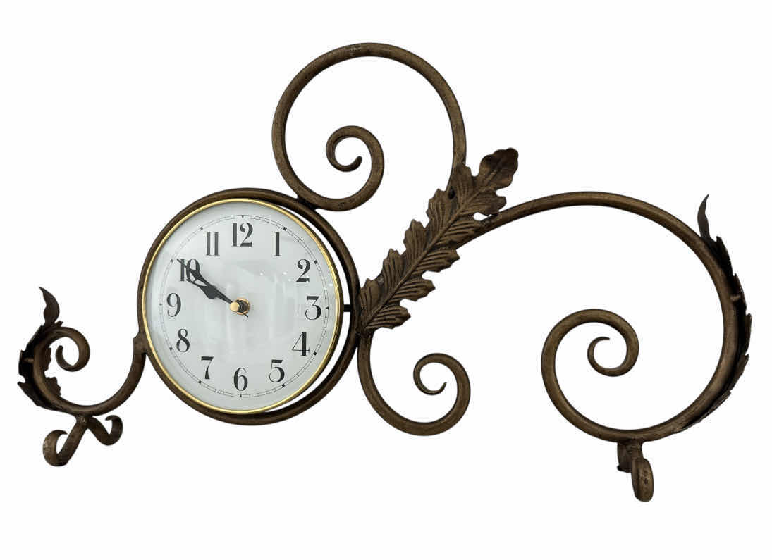Photo 1 of METAL MANTLE CLOCK W SCROLL & LEAF DESIGN W BRUSHED BRONZE FINISH 3.5” X 20” H11.5”