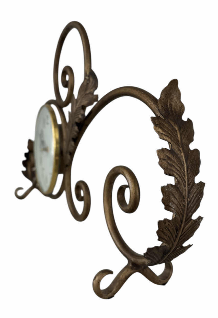 Photo 1 of METAL MANTLE CLOCK W SCROLL & LEAF DESIGN W BRUSHED BRONZE FINISH 3.5” X 20” H11.5”