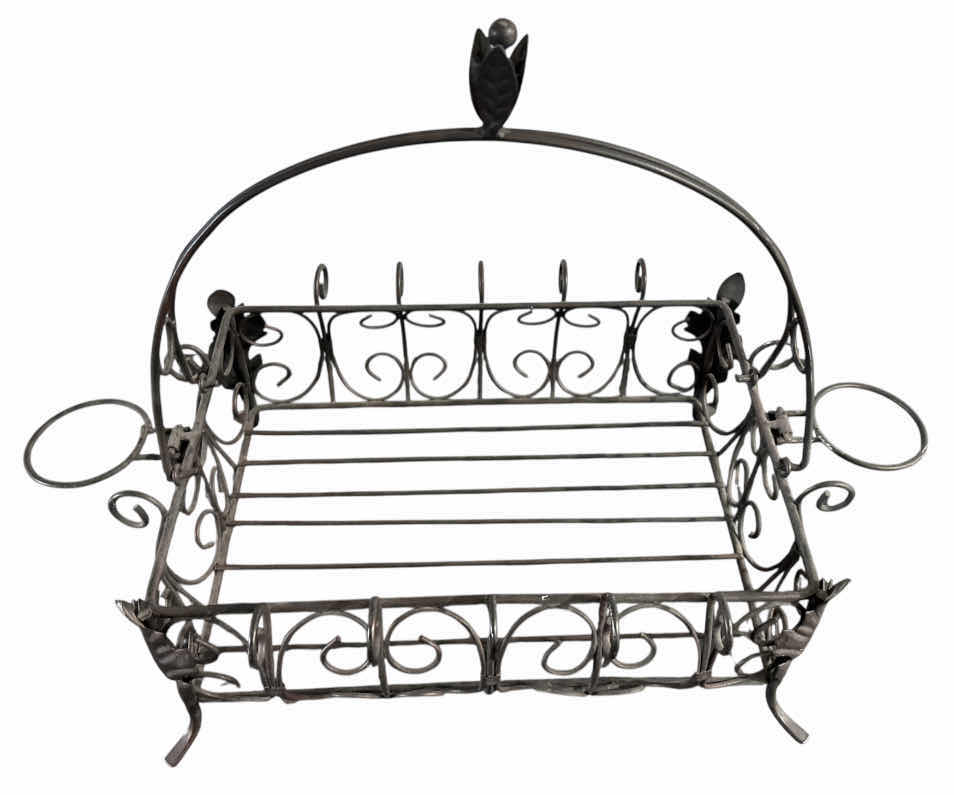 Photo 1 of SOUTHERN LIVING AT HOME JAMESTOWN 14” ROUND WROUGHT IRON TRAY W FOOTED HANDLES & ACANTHUS CENTERPIECE W 2 VOTIVE CANDLE HOLDERS 10.5” 10.75” H14”