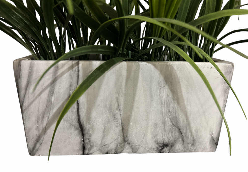 Photo 1 of FAUX LAVENDER PLANT ARRANGEMENT & MARBLE STYLE PLANTER  22” X 17” H16”