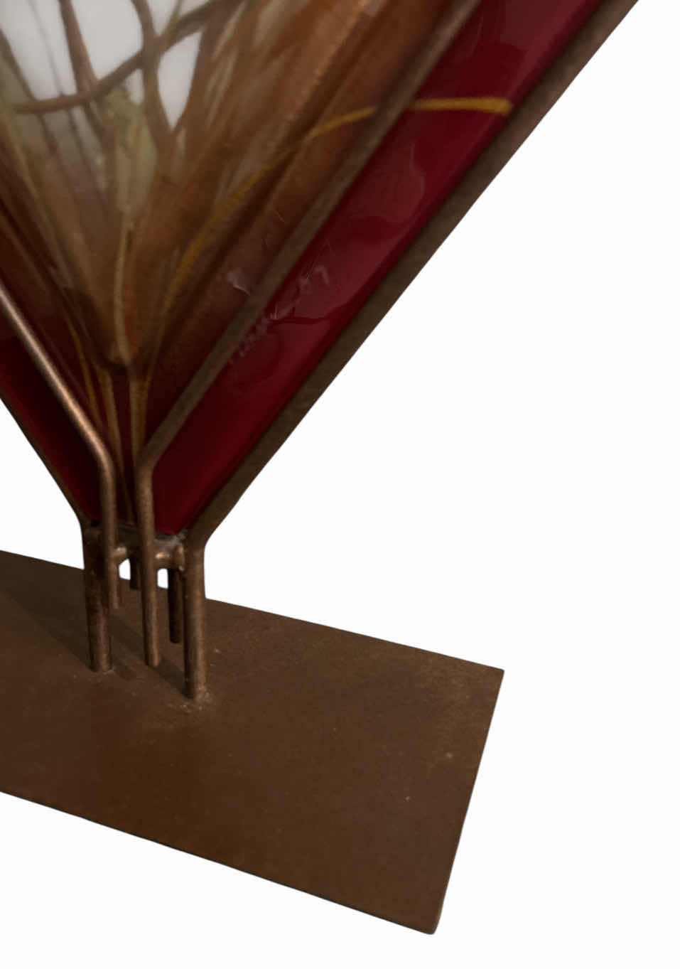 Photo 1 of ABSTRACT VASE W COPPER BASE & SLUMPED GLASS BY MARK HINES DESIGNS (TL78), RED/COPPER  6” X 22” X H17.5”