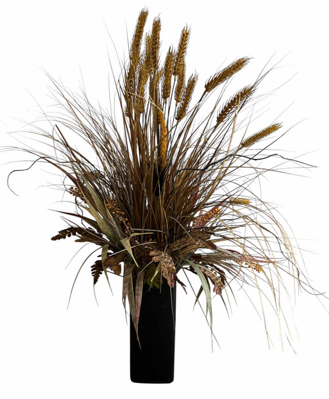 Photo 1 of 29” WHEAT BUNDLE ARRANGEMENT W BLACK METAL SQUARE VASE