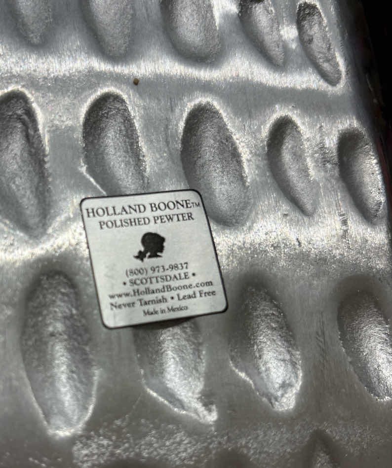 Photo 1 of HOLLAND BOONE HAMMERED/POLISHED PEWTER TRAY 7.5” X 16.75” H1.25”