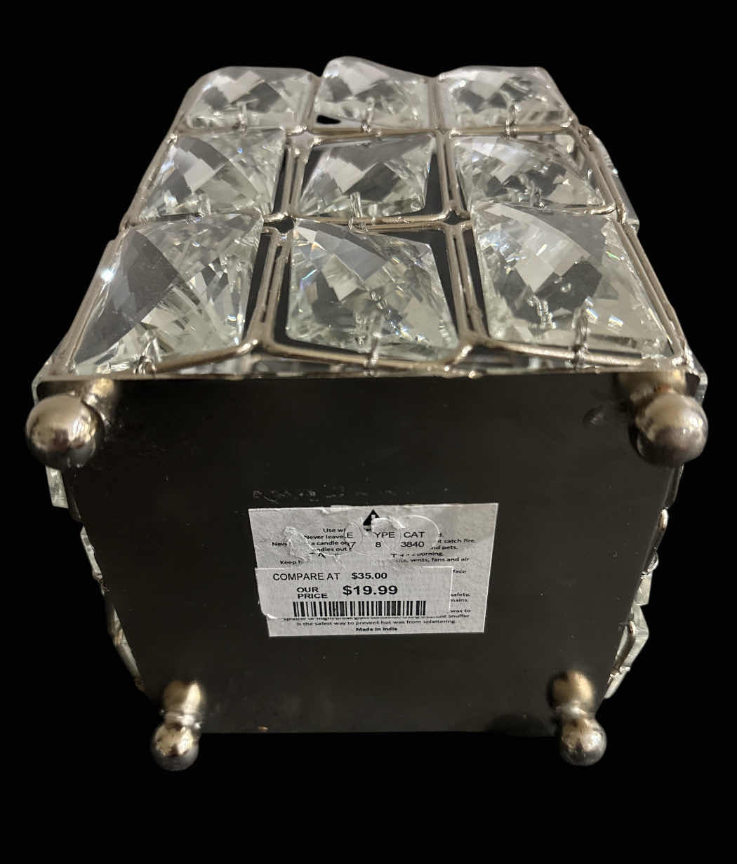 Photo 1 of SILVER/CRYSTAL CANDLE HOLDER 5” X 5” H7.25” & WOLF + LAMB LEMONGRASS PURE ESSENTIAL OILS CANDLE