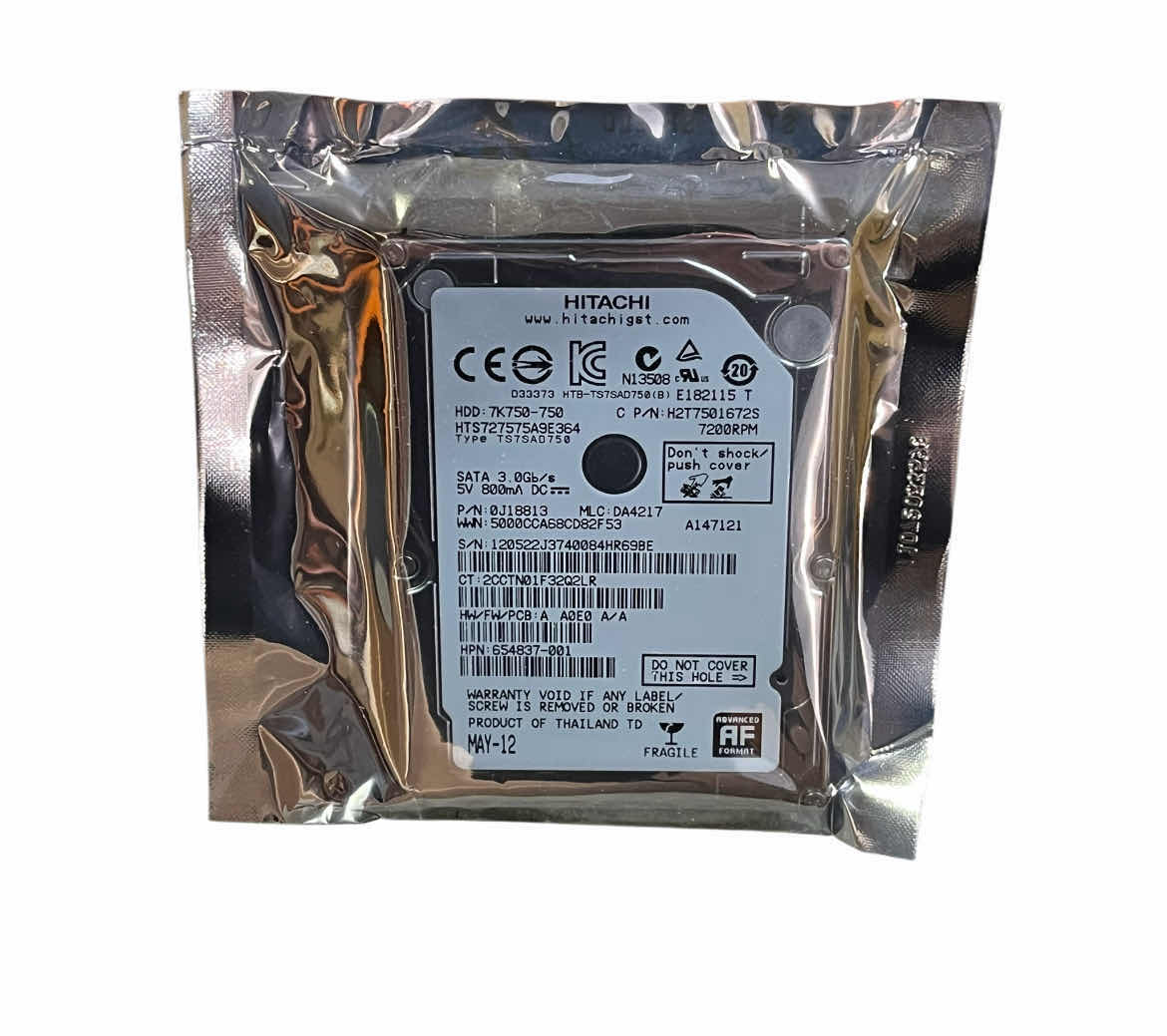 Photo 1 of HITACHI 750GB 7.2K 16MB SATA 3.0GB/S 2.5" HARD DRIVE HTS727575A9E364