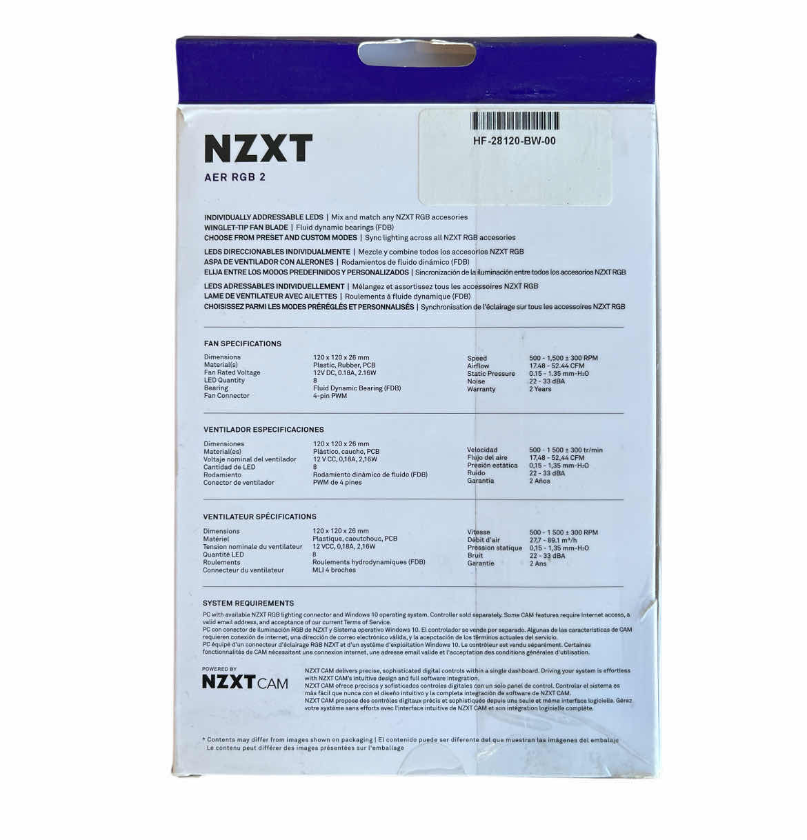 Photo 1 of NZXT AER RGB 2
1X 120MM RGB FAN HF-28120-BW