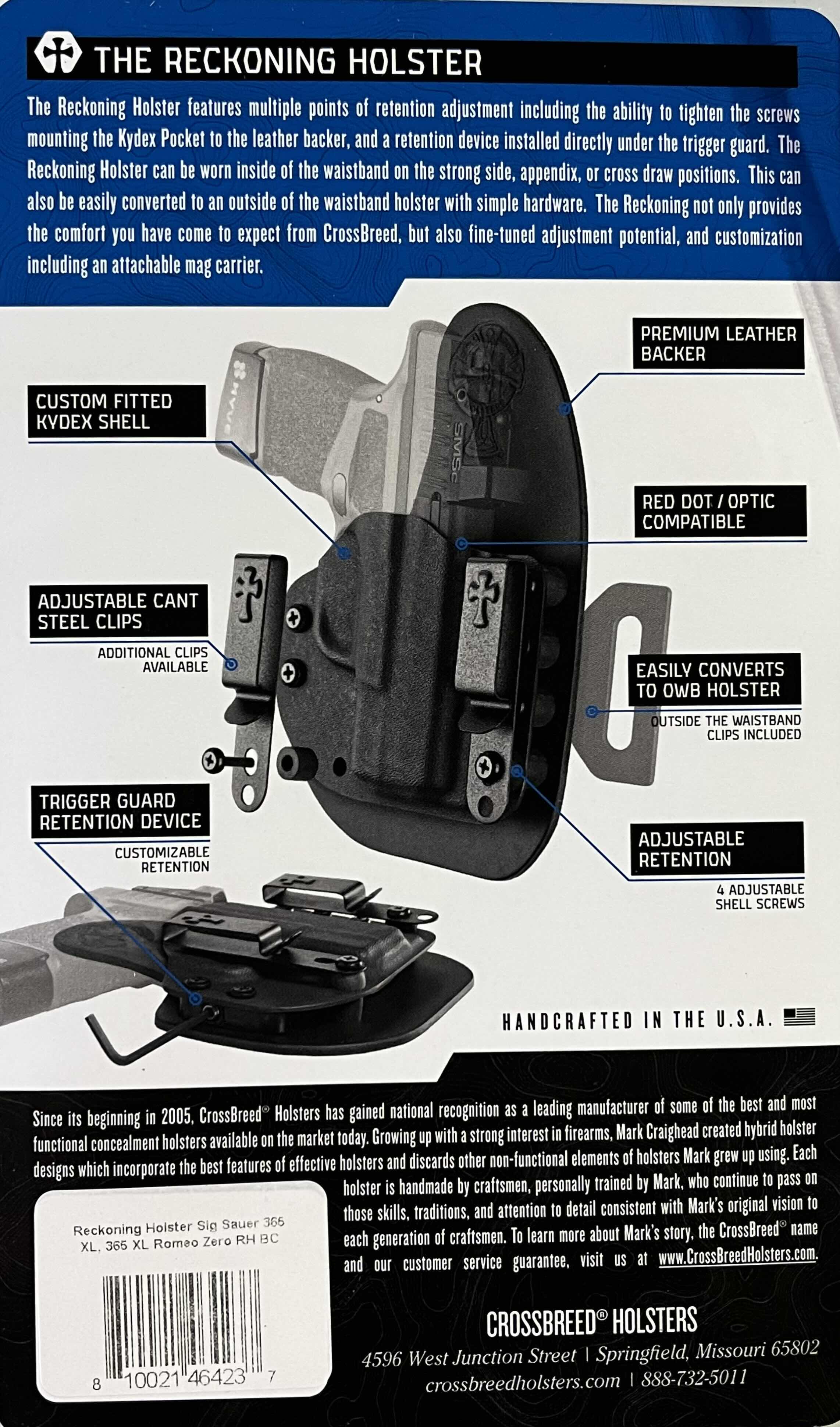 Photo 1 of CROSSBREED RECKONING SIG SAUER 365 XL ROMEO ZERO INSIDE/OUTSIDE WAISTBAND RETENTION HOLSTER