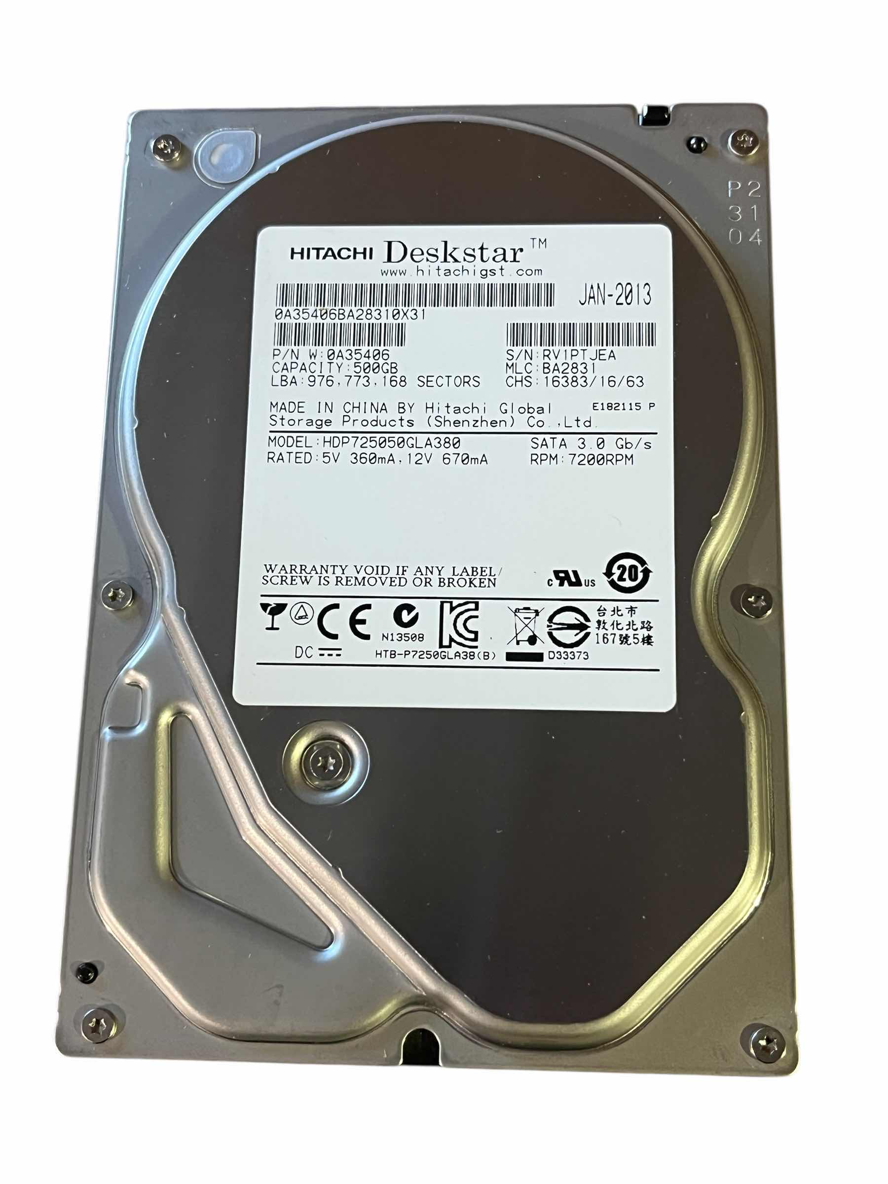 Photo 1 of HITACHI DESKSTAR 500GB HARD DRIVE HDP725050GLA380