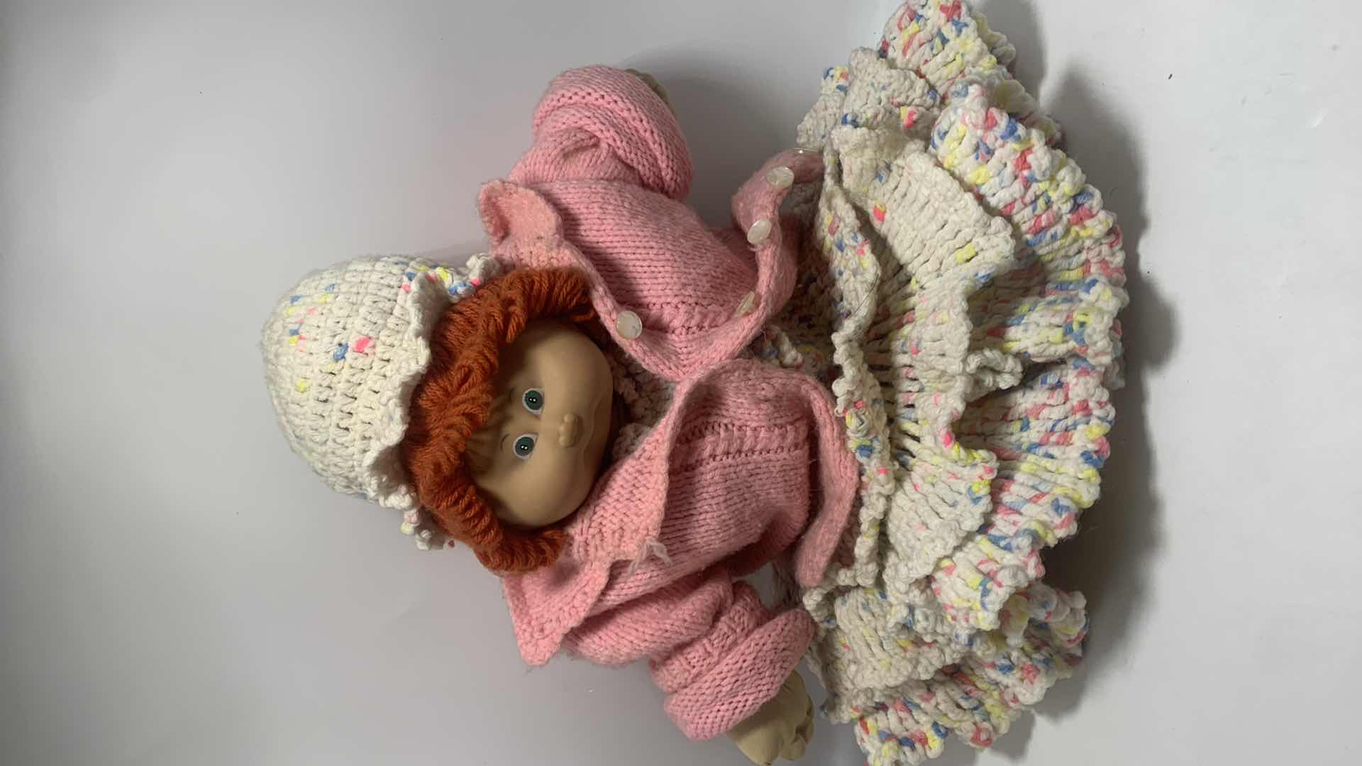 Photo 1 of RARE COLLECTIBLE CABBAGE PATCH DOLL IN CROCHETED OUTFIT, H19”