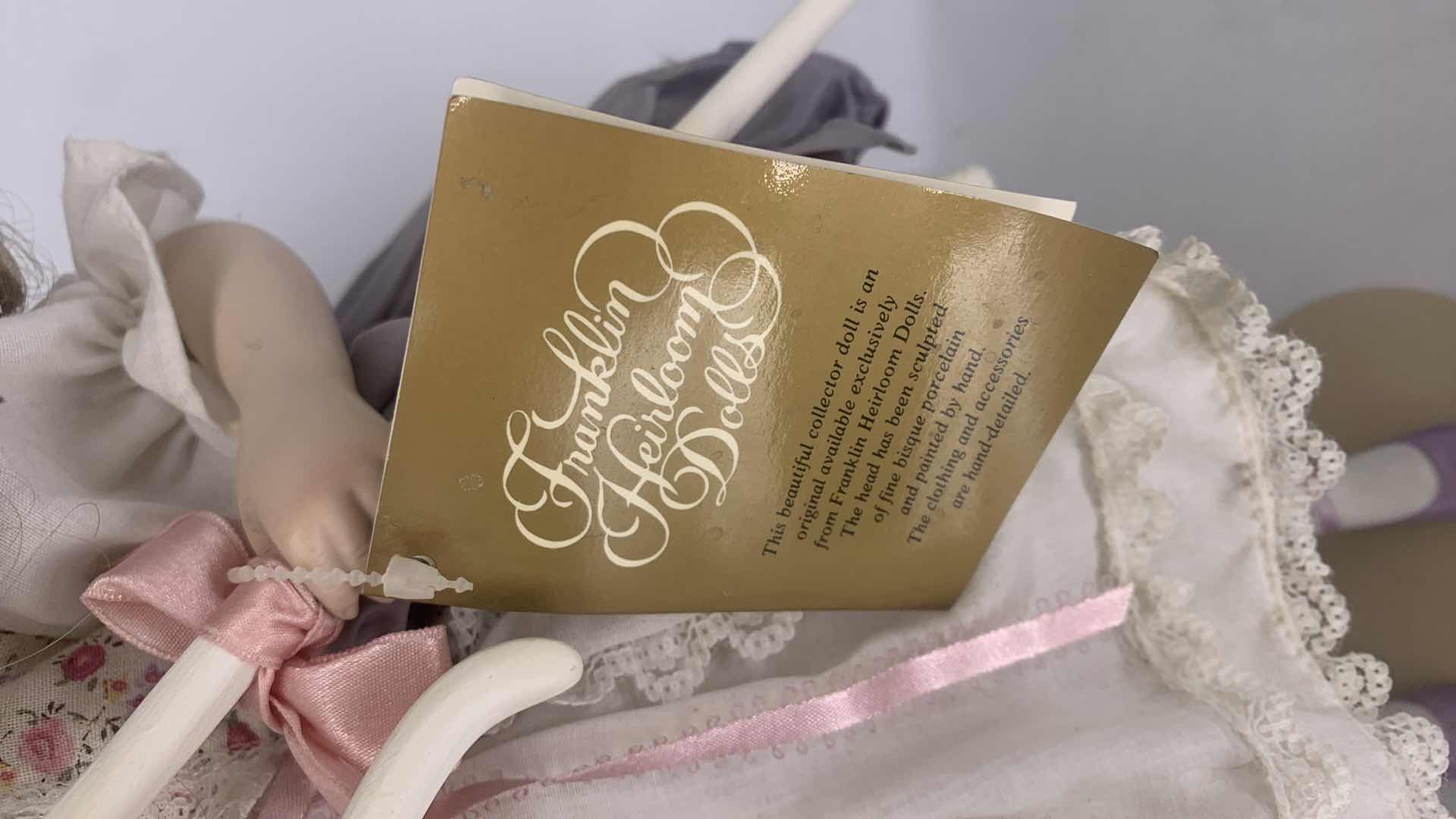 Photo 3 of FRANKLIN HEIRLOOM COLLECTOR PORCELAIN DOLL, HAND MADE CLOTHING H16.5”