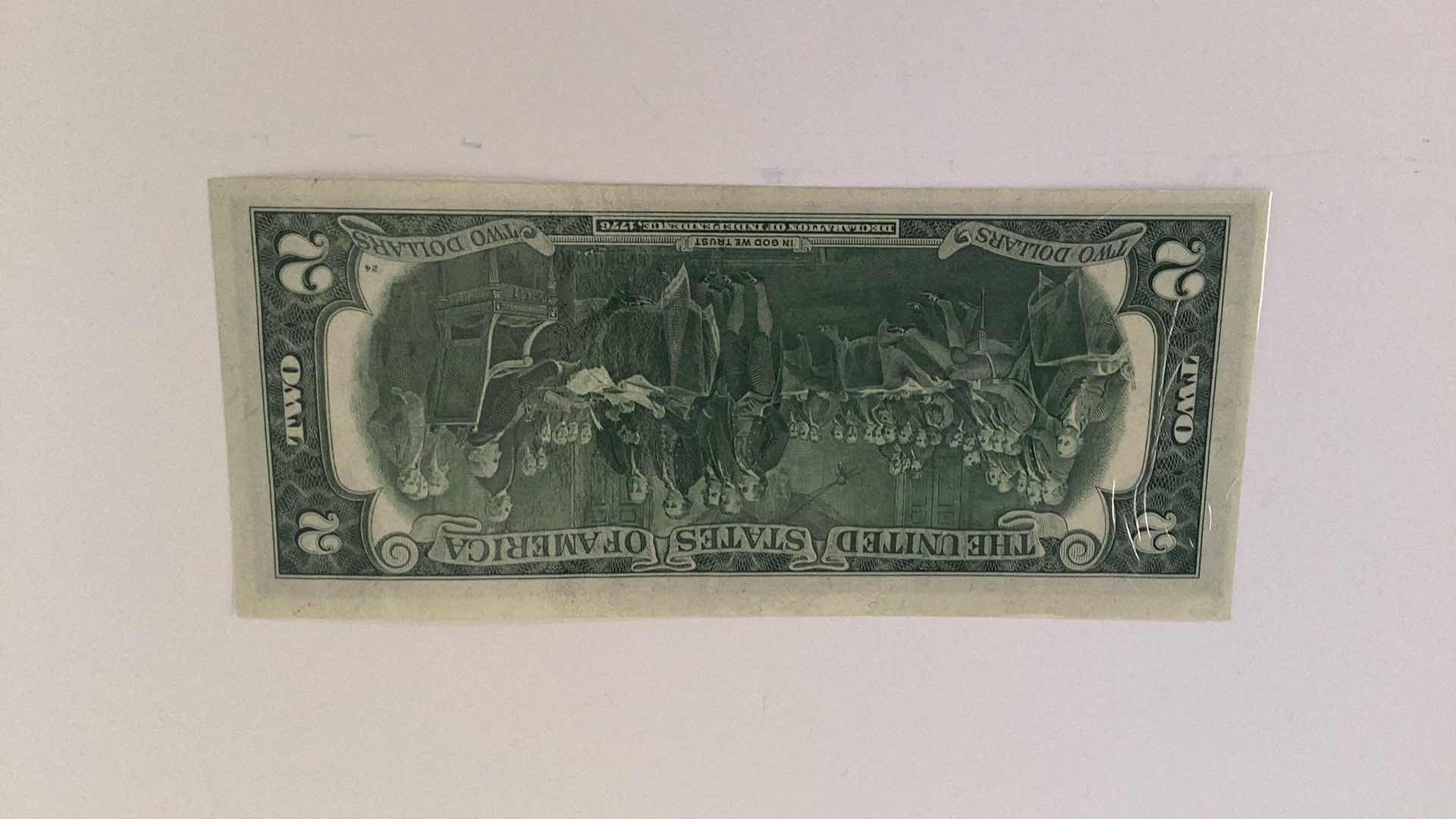 Photo 1 of 1976 UNITED STATES $2 BILL WITH STAMP, BILL IS LAMINATED