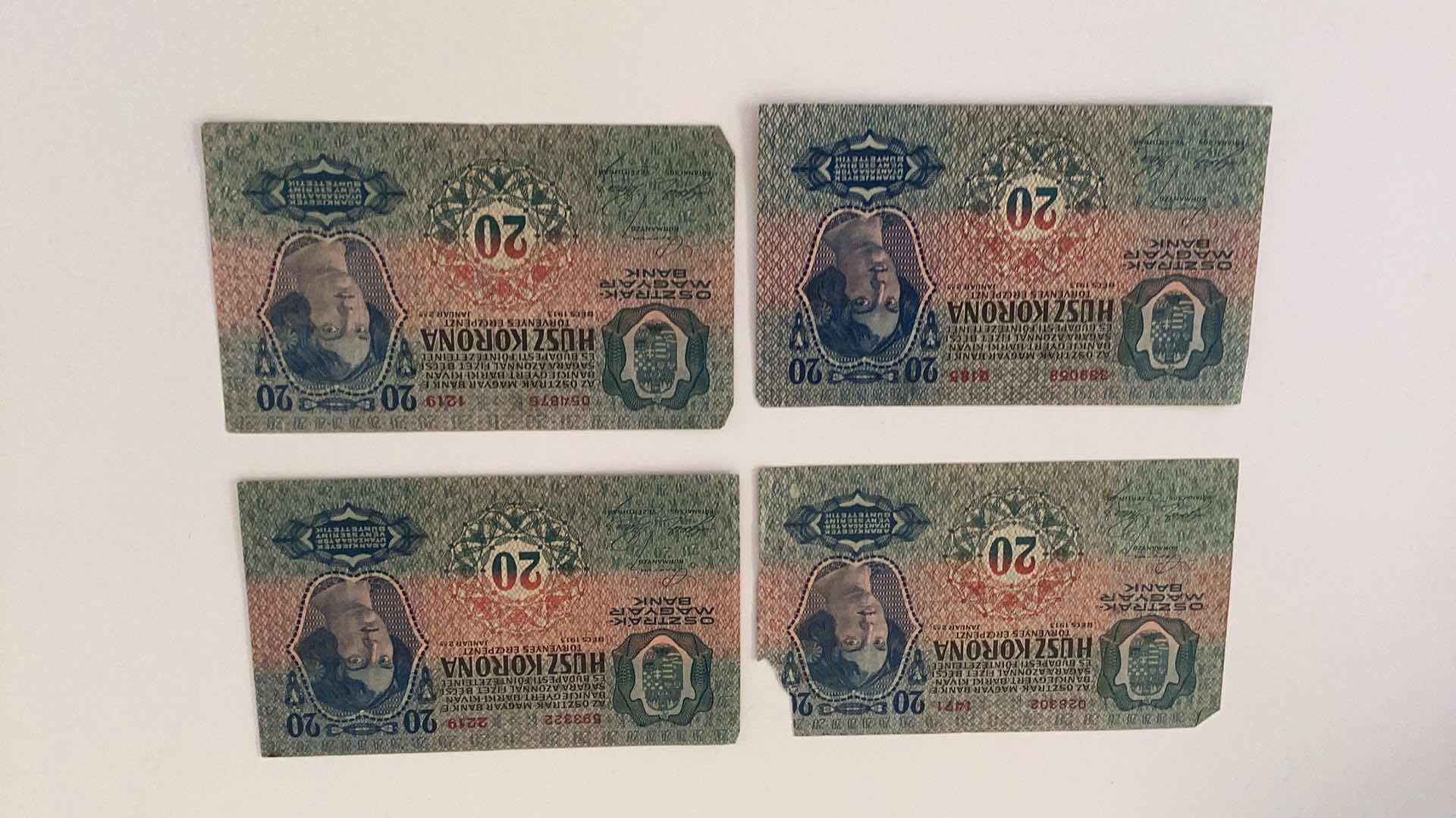 Photo 1 of 4 1913 AUSTRIA 20 KRONEN BANKNOTES
