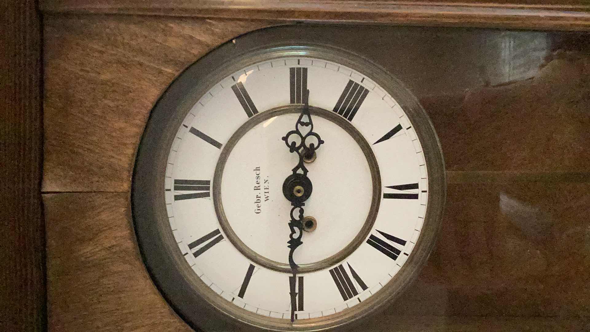 Photo 1 of ANTIQUE GEBR. RESCH WALL CLOCK 15 1/2” X 41”