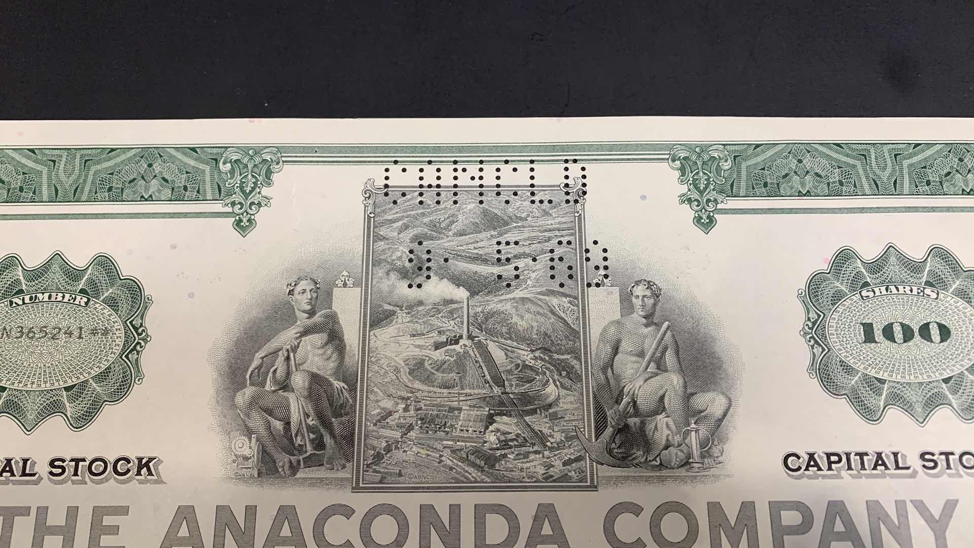 Photo 1 of 1967 THE ANACONDA COMPANY CANCELLED STOCK