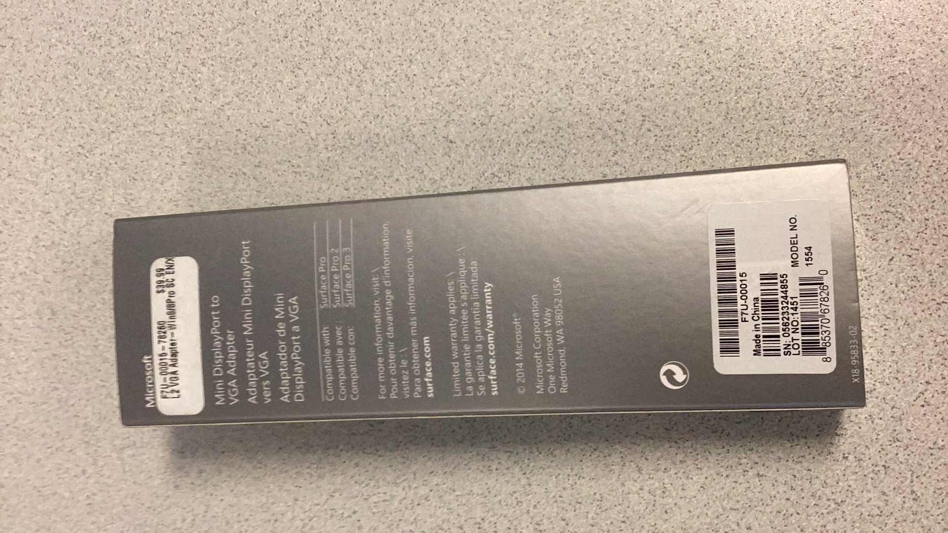 Photo 1 of MICROSOFT SURFACE DISPLAY PORT TO VGA ADAPTER