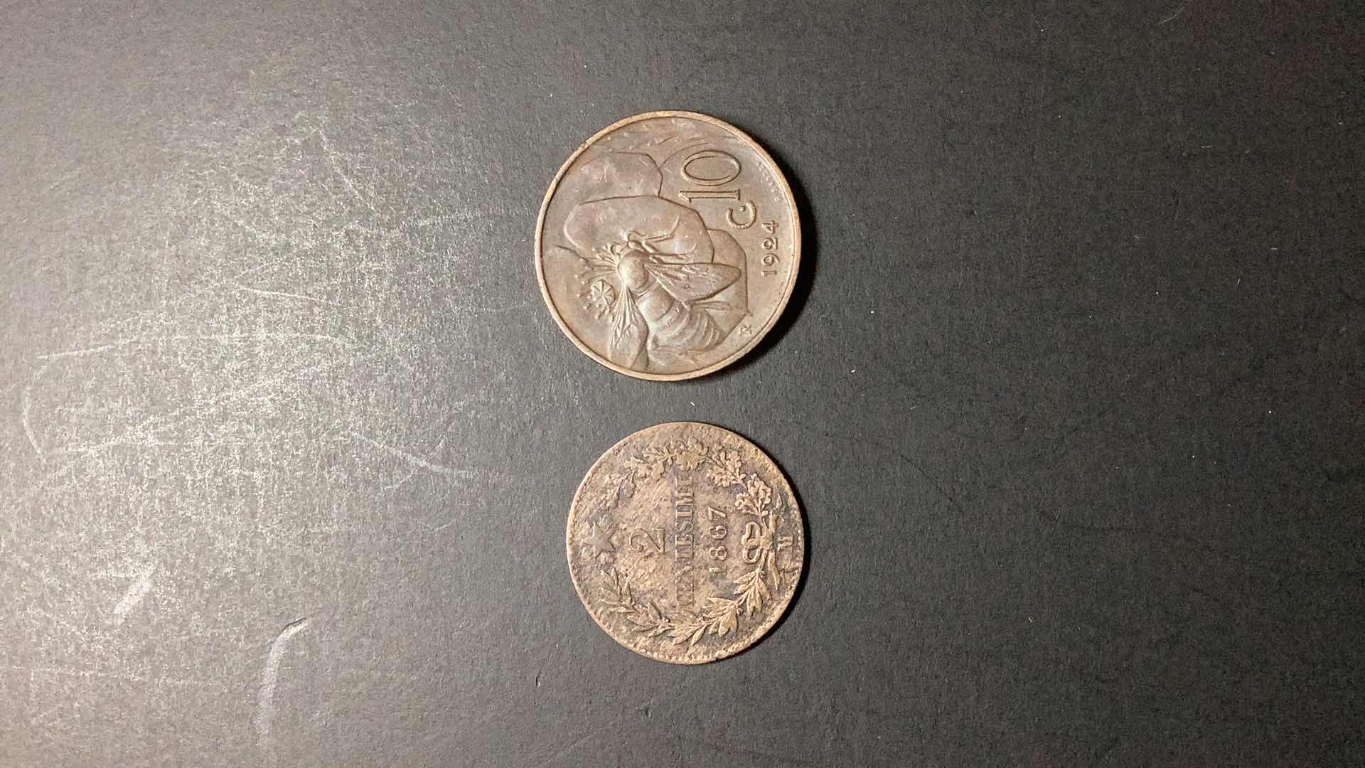 Photo 1 of ITALY-1867/1924 2 CENTESIMI AND 10 CENTIMES $5/$6