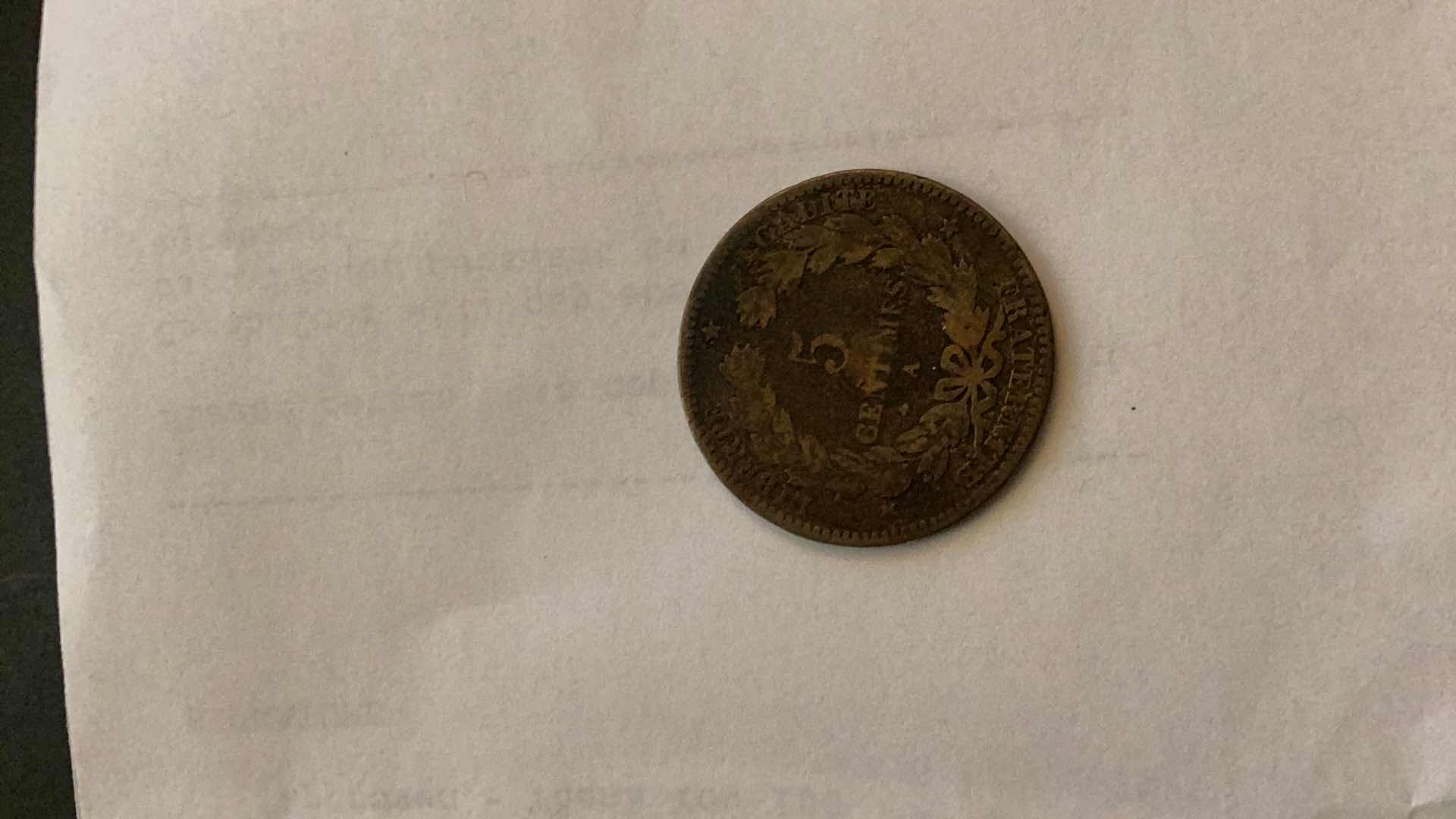 Photo 1 of FRANCE 1872 5 CENTIMES