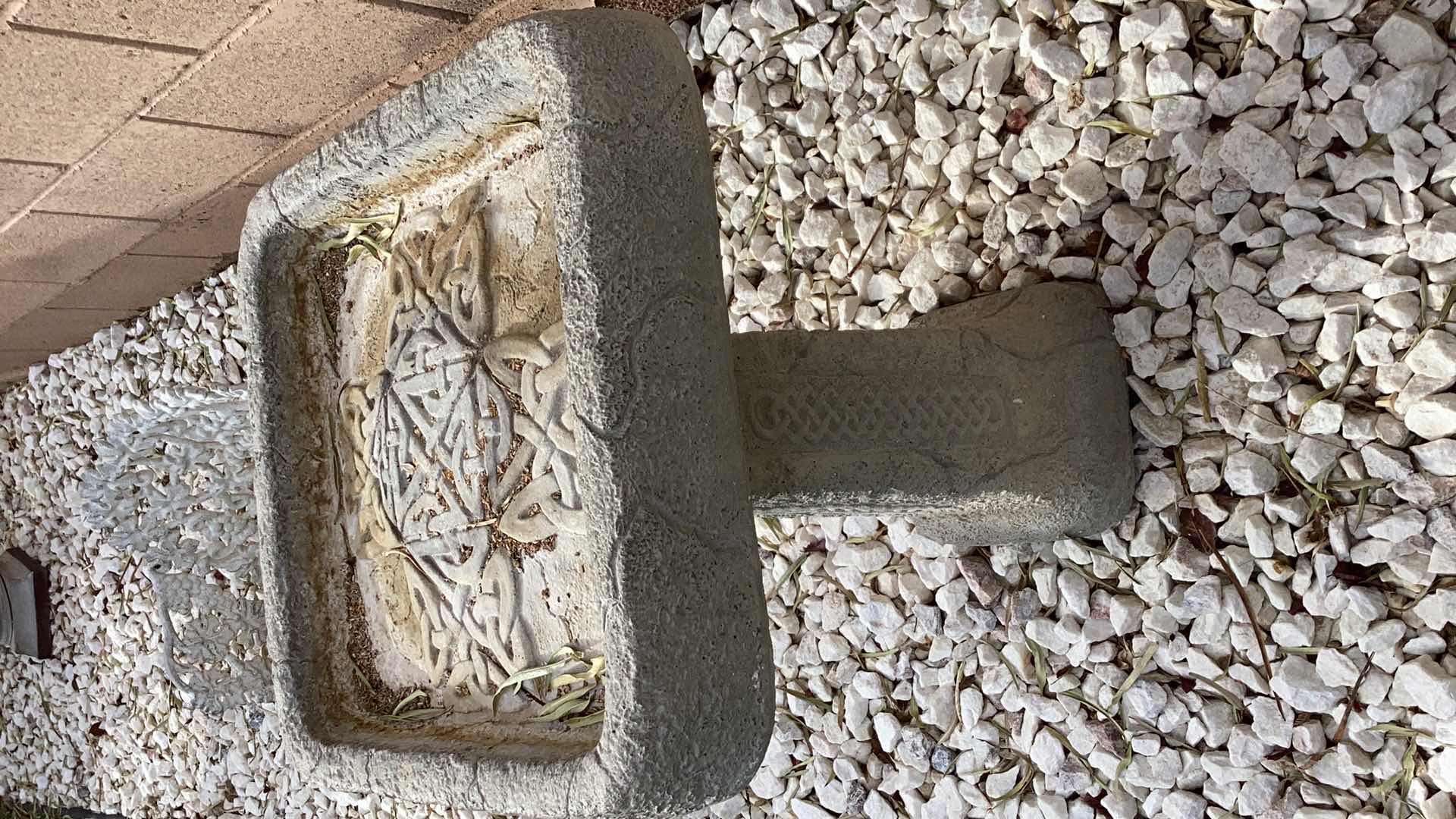 Photo 1 of CELTIC INSPIRED STONE BIRDBATH 17" X H27"