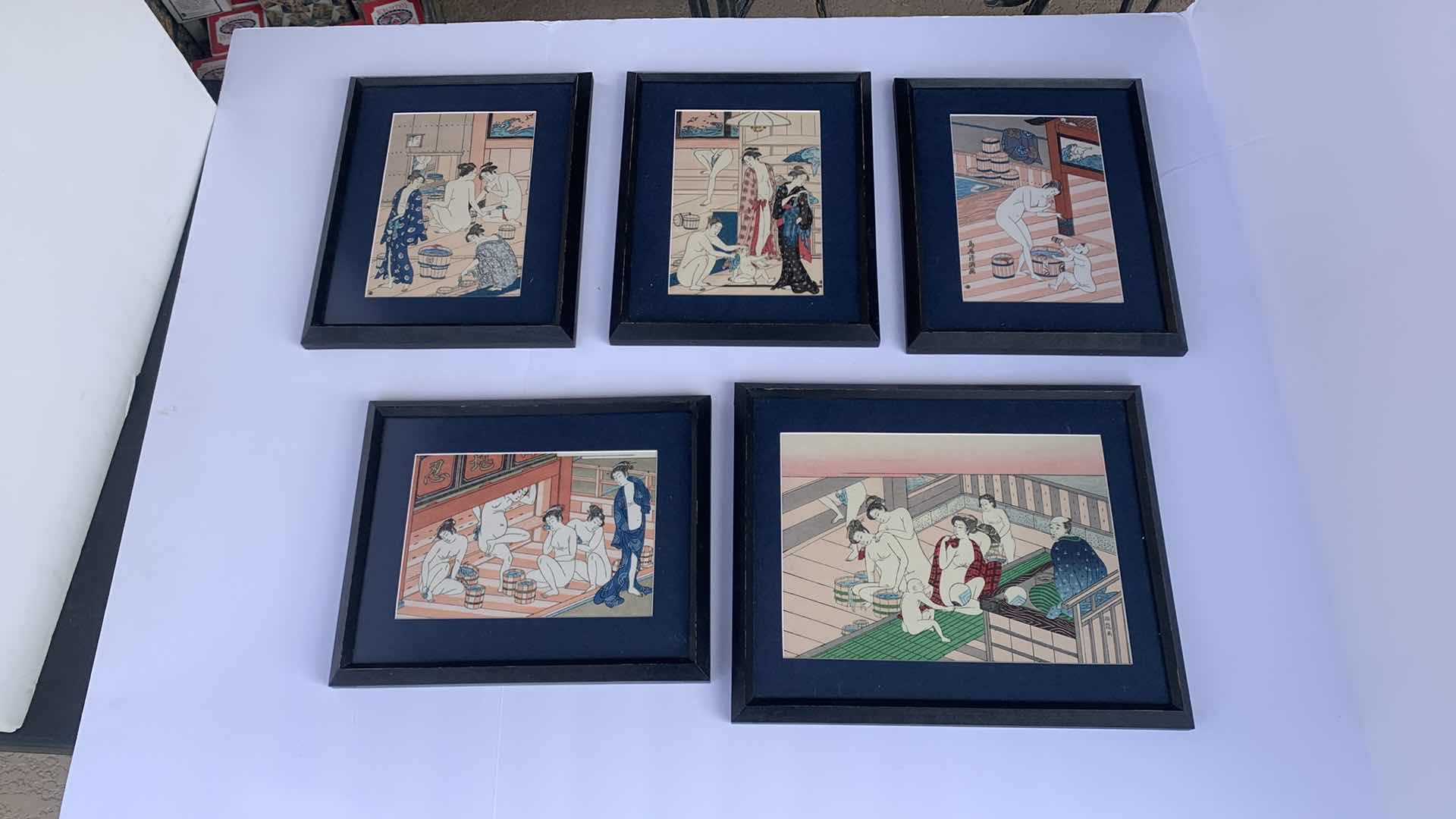 View 1 of 5  FRAMED JAPANESE BATH HOUSE DRAWINGS, 11” x 9”, 13” x 11”
