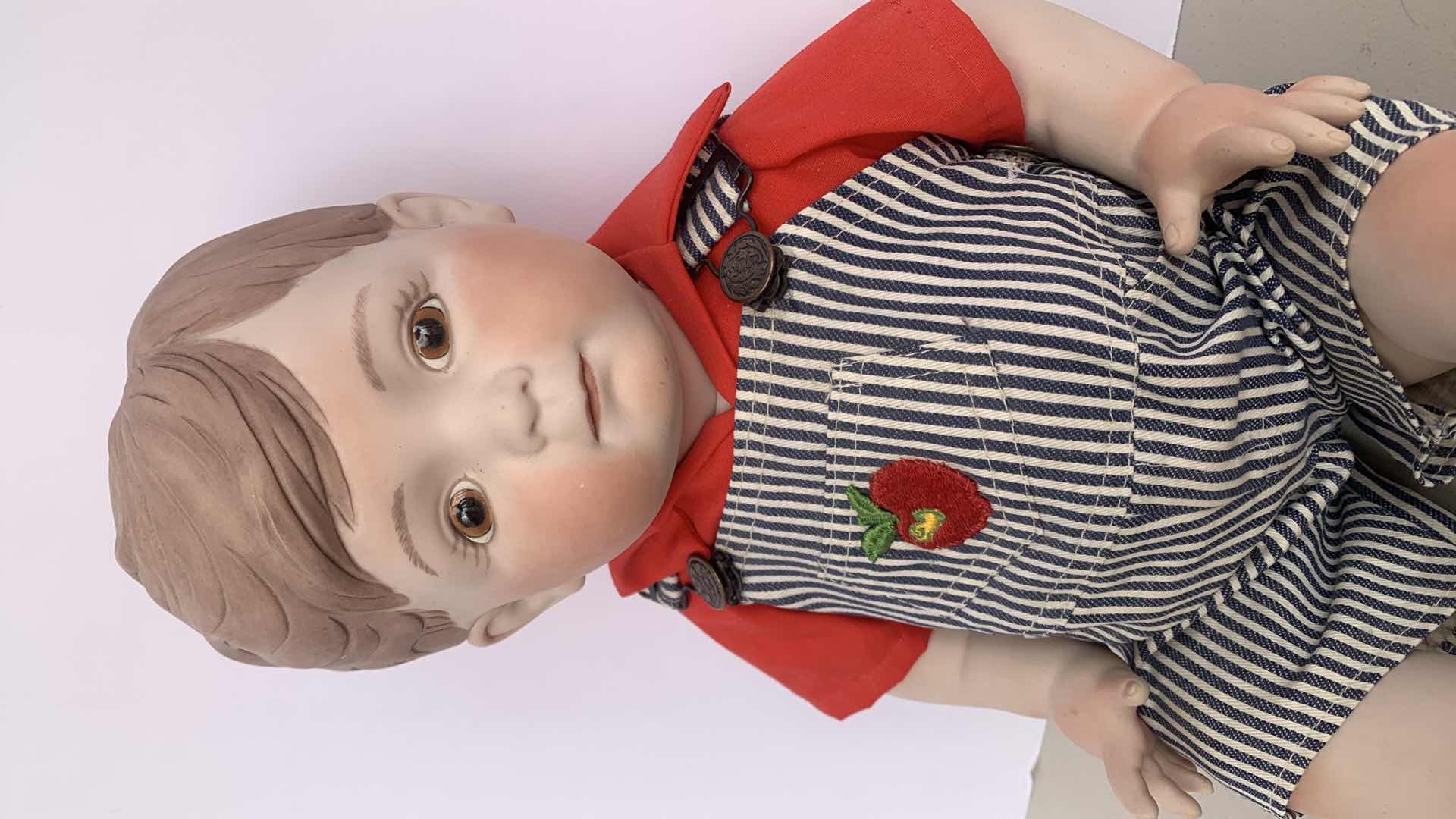 Photo 1 of 1979 PORCELAIN 19” BABY BOY DOLL w BLANKET