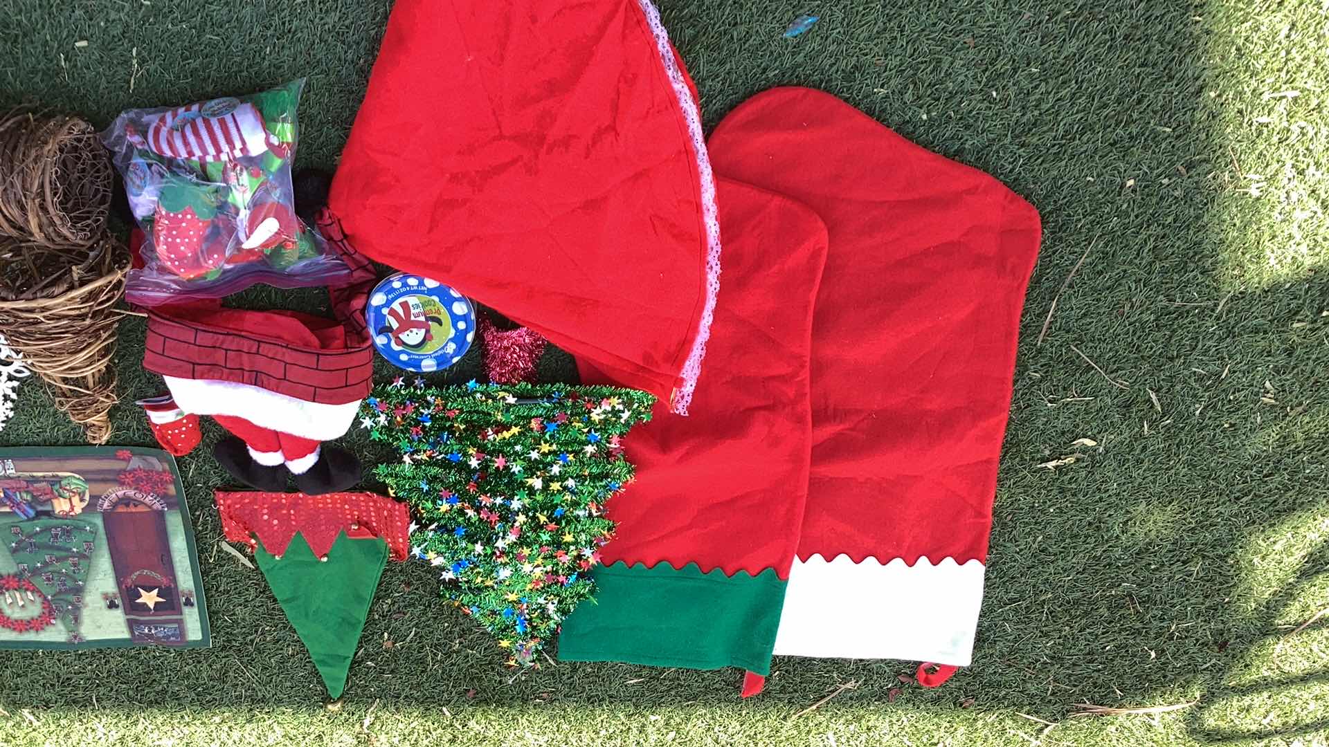 Photo 1 of CHRISTMAS DECORATIONS 33 INCH STOCKING AND SANTA HATS