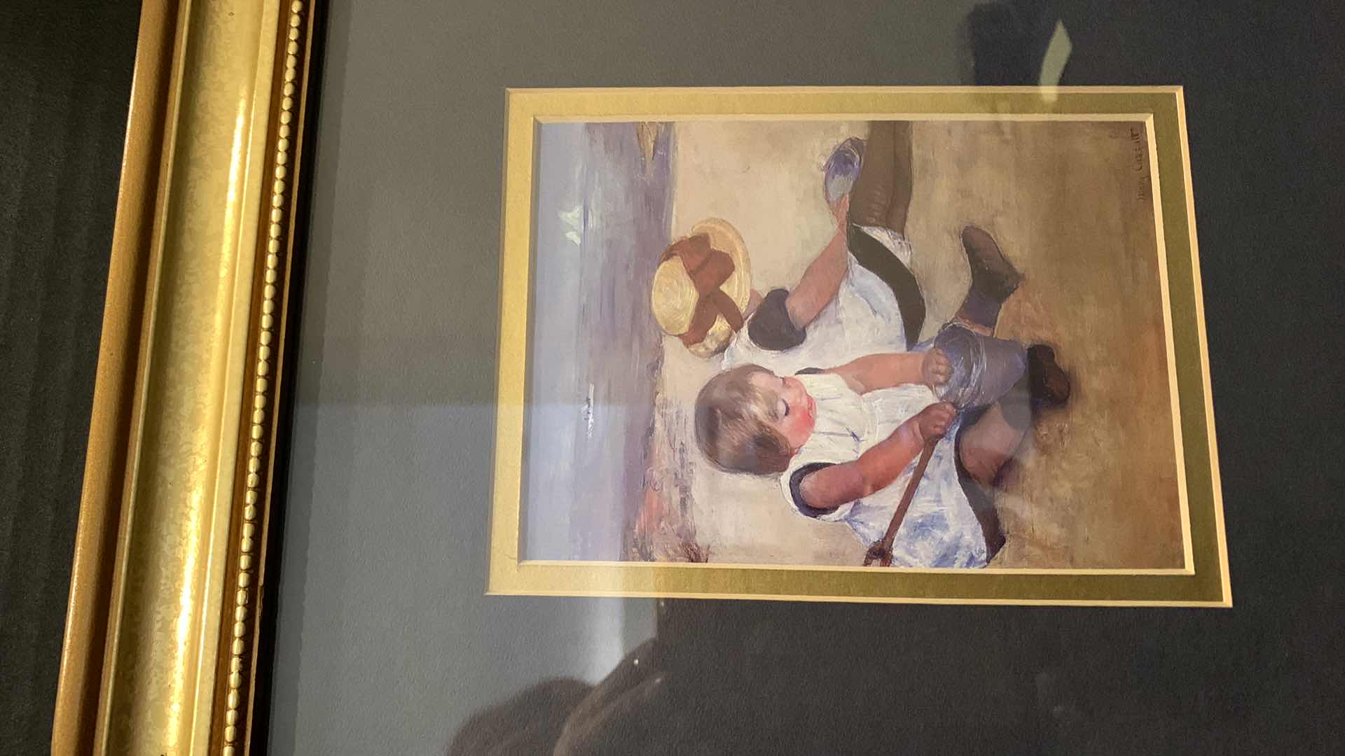 Photo 1 of ARTWORK, BLUE MATTED IN GOLD FRAME, GIRLS AT BEACH, 11” x 13”