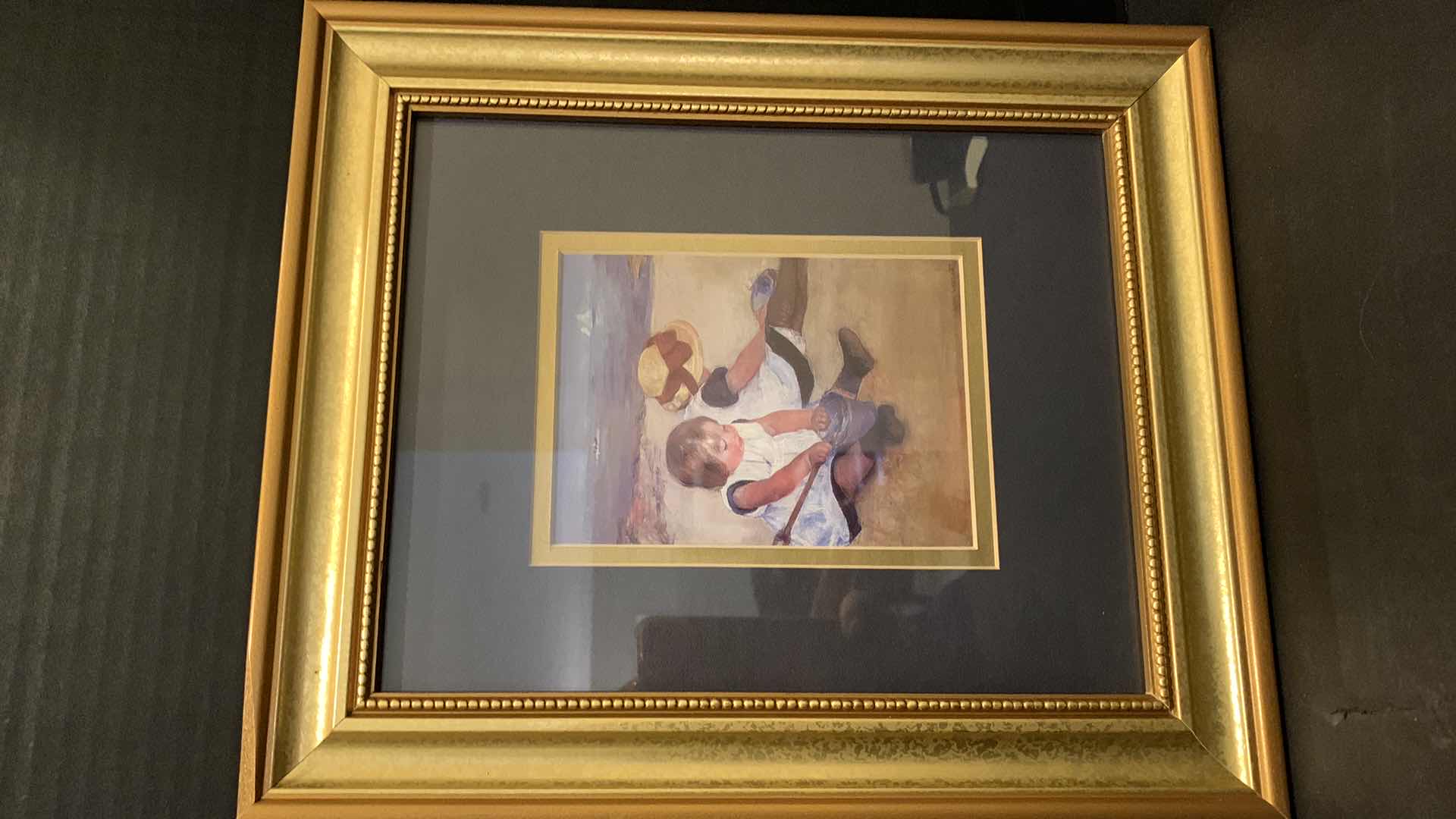 Photo 1 of ARTWORK, BLUE MATTED IN GOLD FRAME, GIRLS AT BEACH, 11” x 13”