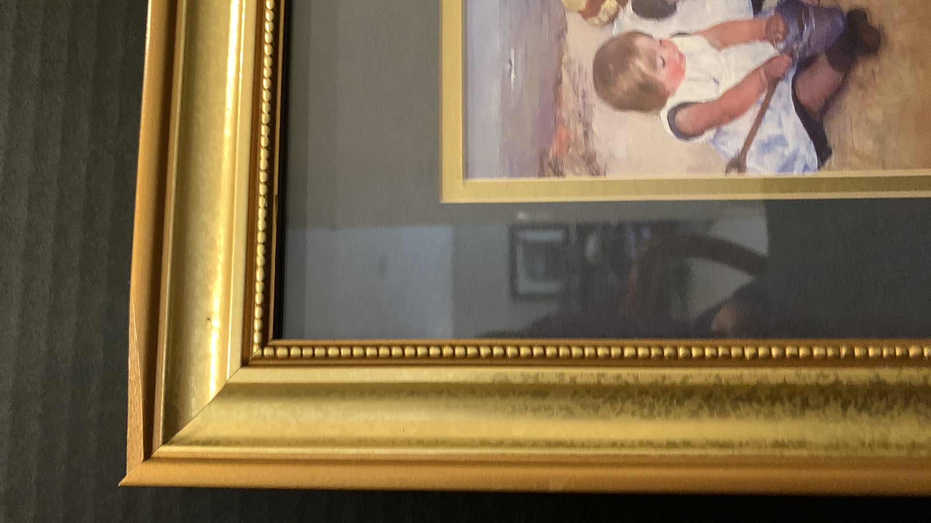 Photo 1 of ARTWORK, BLUE MATTED IN GOLD FRAME, GIRLS AT BEACH, 11” x 13”