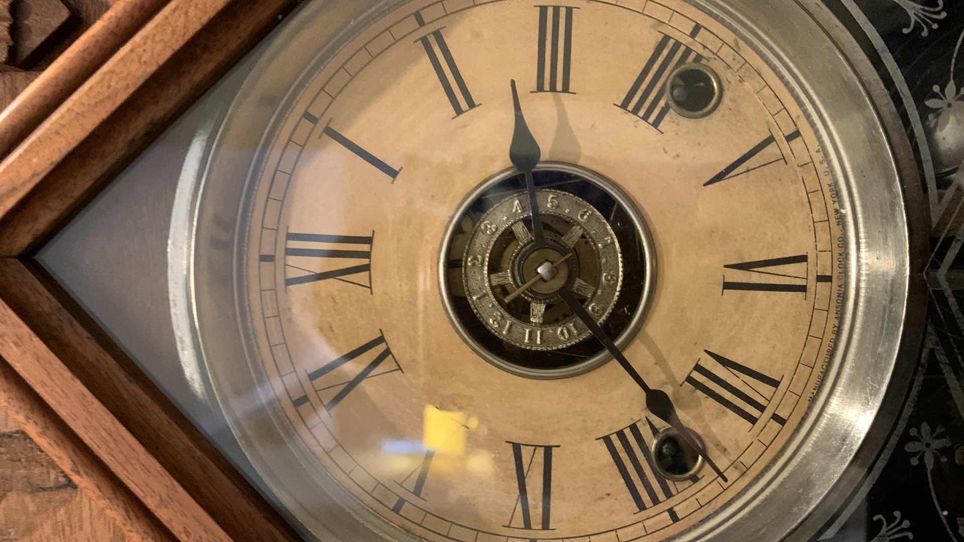 Photo 1 of AMERICA STRIKE WOOD CLOCK BY ANSONIA CLOCK COMPANY 12” x 21.5”