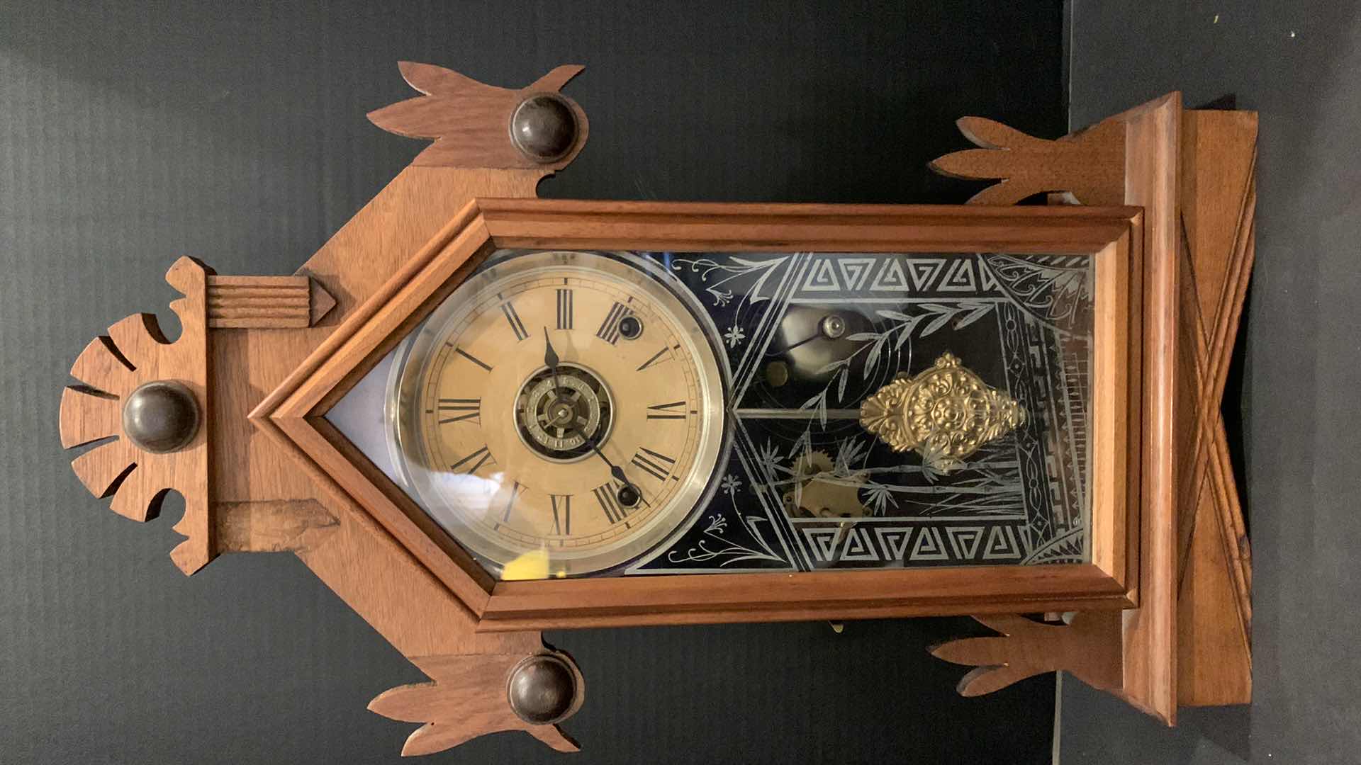 Photo 1 of AMERICA STRIKE WOOD CLOCK BY ANSONIA CLOCK COMPANY 12” x 21.5”