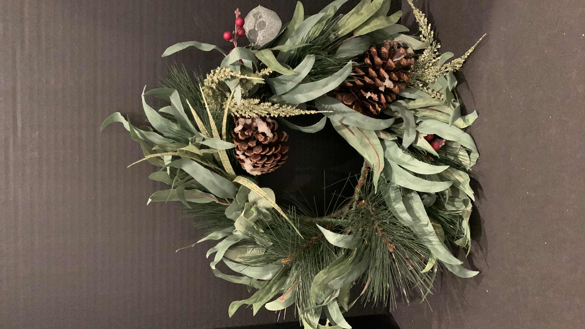 Photo 1 of TWO FAUX FLOWER ARRANGEMENTS IN VASES AND ONE WREATH