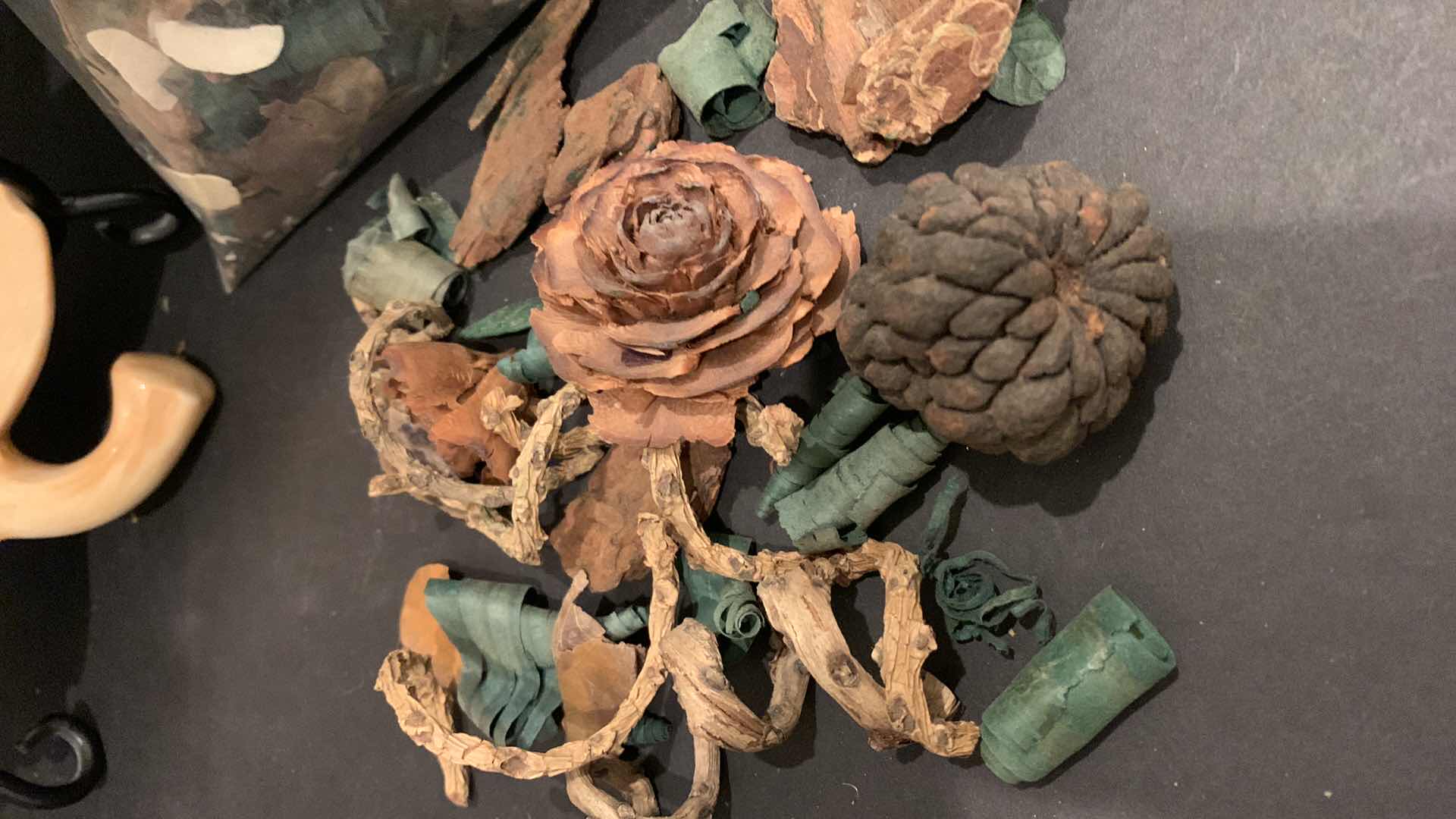 Photo 1 of AUTUMN DECOR, PORCELAIN LEAF BOWL, NEW GOURD ASSORTMENT, GRACES BOOK AND DRIED ORNAMENTAL PIECES