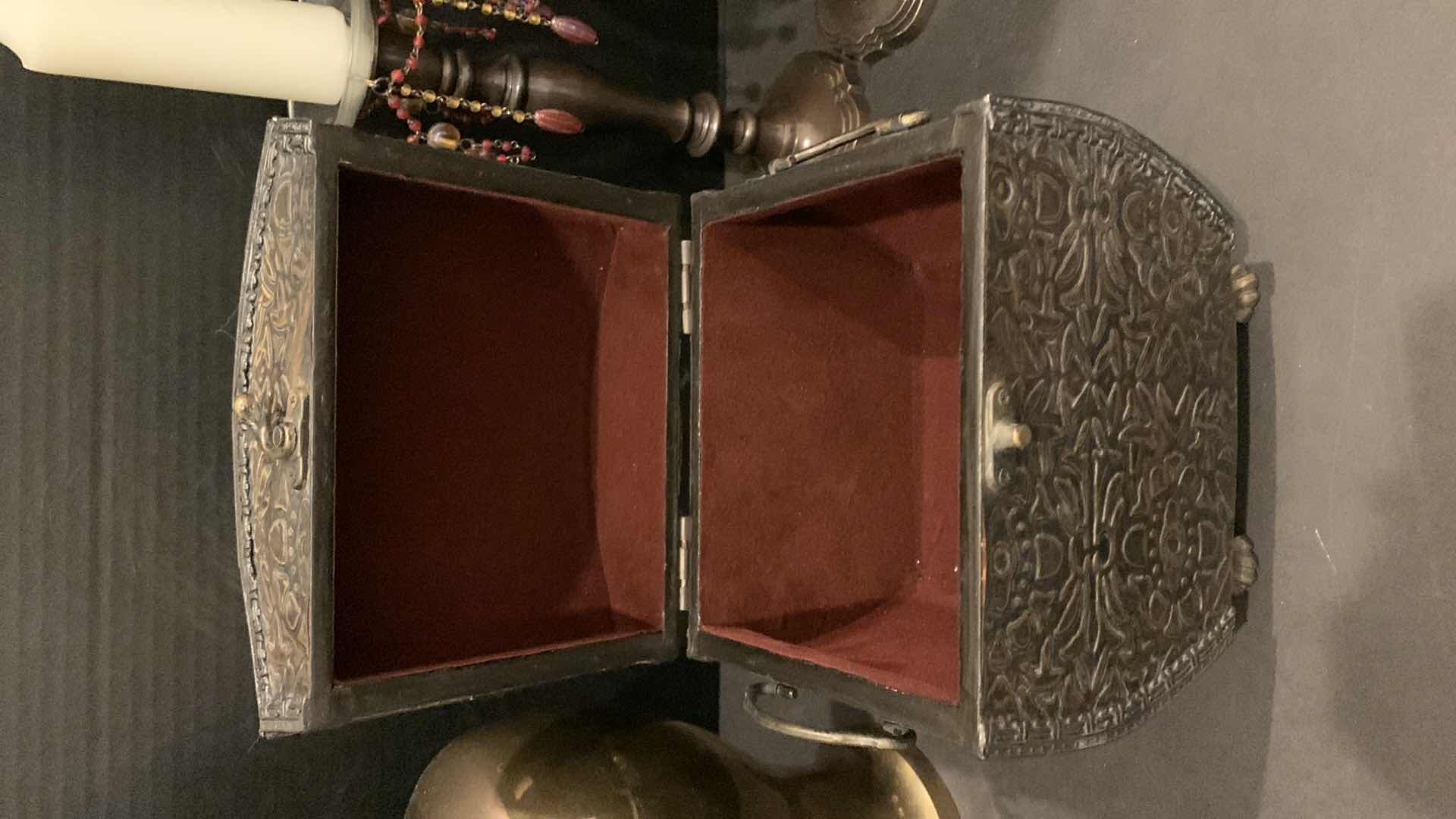 Photo 1 of HOME DECOR COLLECTIBLES, BRASS TEMPLE JAR, CANDLE STICKS, BOX AND BOOKENDS