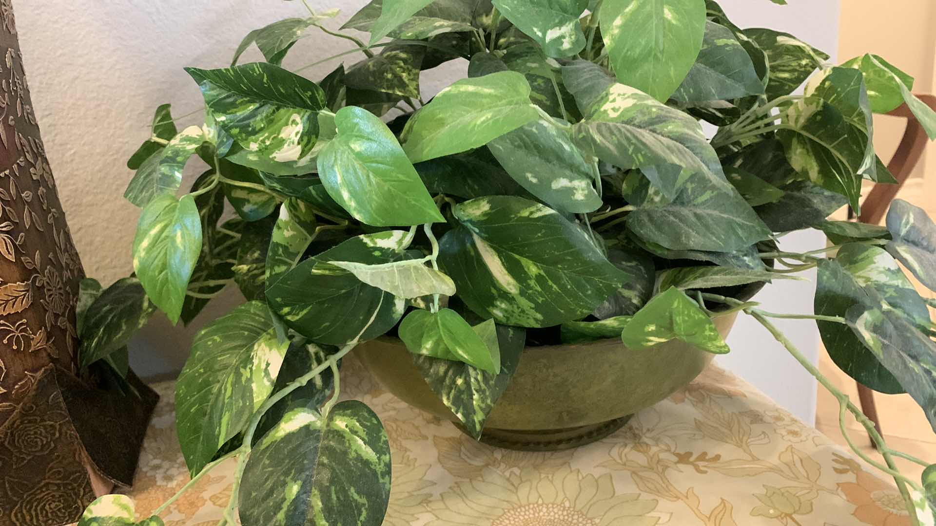 Photo 1 of HOME DECOR, TALL CERAMIC VASE W LEATHER  HEIGHT W REEDS 50” AND TWO FAUX GREENERY IN BASKETS